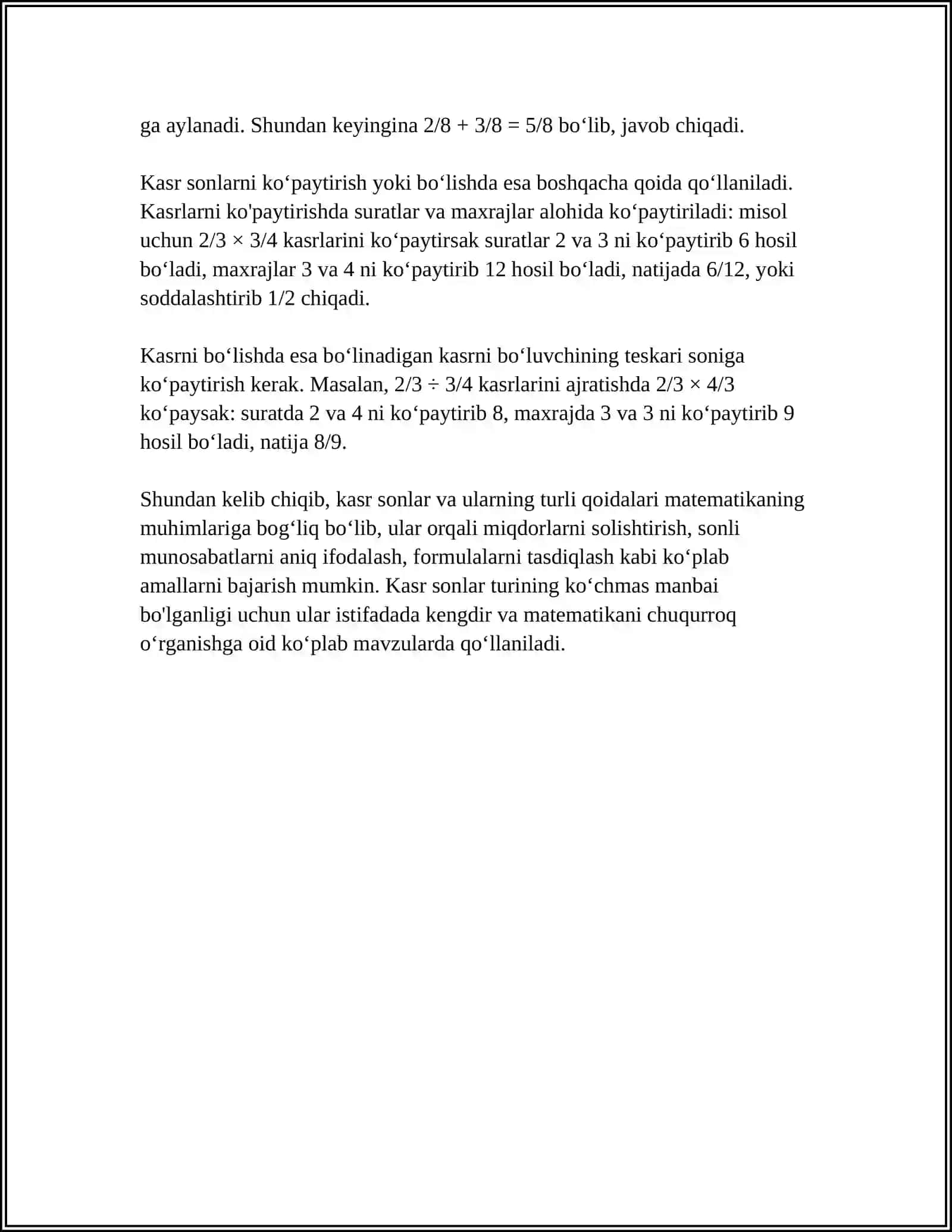 O'NLI KASRLAR VA ULAR USTIDA ARIFMETIK AMALLARNI BAJARISH ALGORITIMI 4