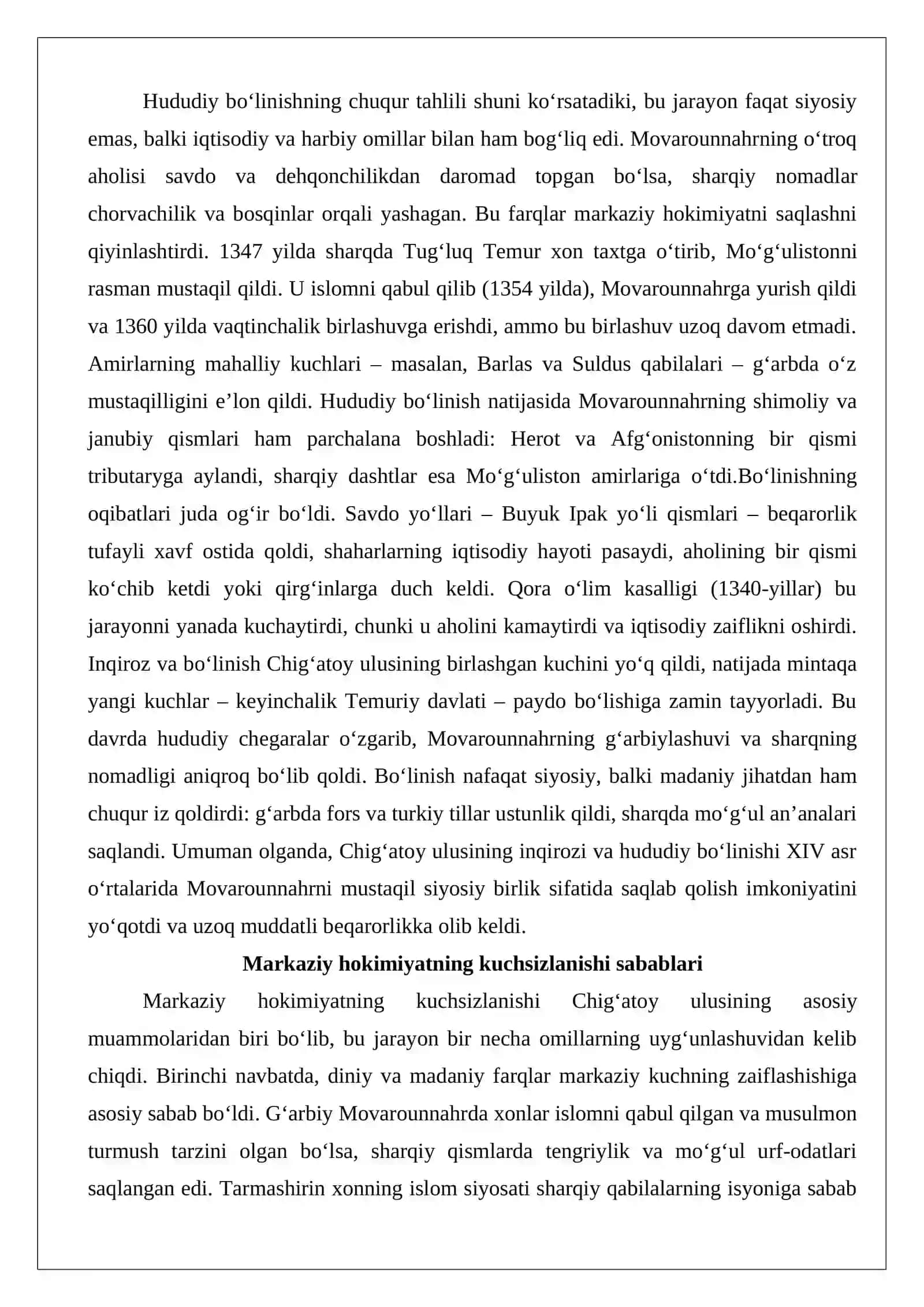 XIV asrning 40–50 yillarida Movarounnahr siyosiy hayotida amir va beklarning tutgan o‘rni va roli 4