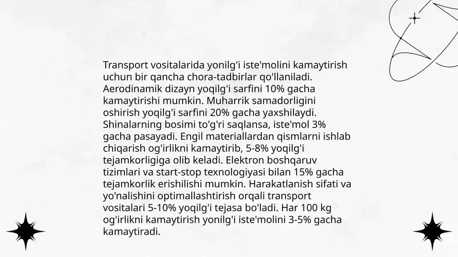 Yonilgʻi samaradorligini oshirish va tannarxni kamaytirish 4