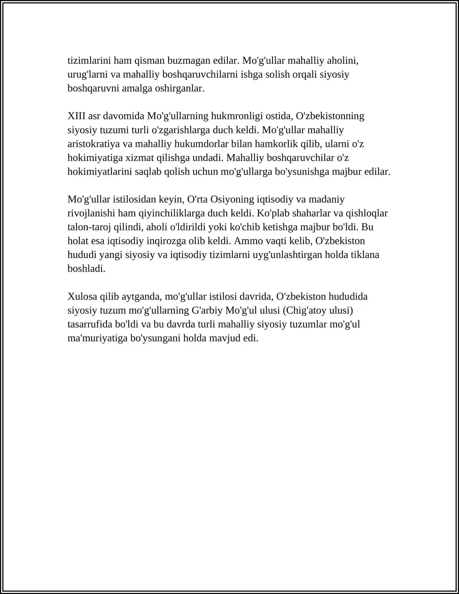 MOʻGʻULLAR HUKMRONLIGI DAVRIDA OʻZBEKISTONDA DAVLAT VA HUQUQ 4