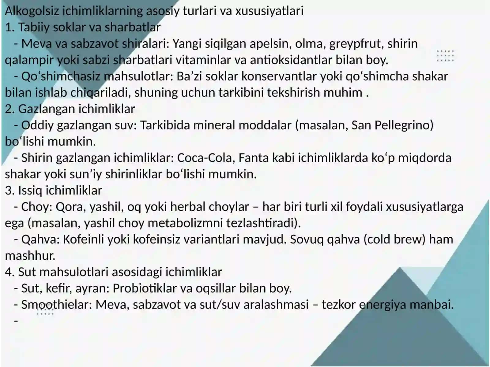 Alkogolsiz ichimliklar ishlab chiqarish asoslari 4