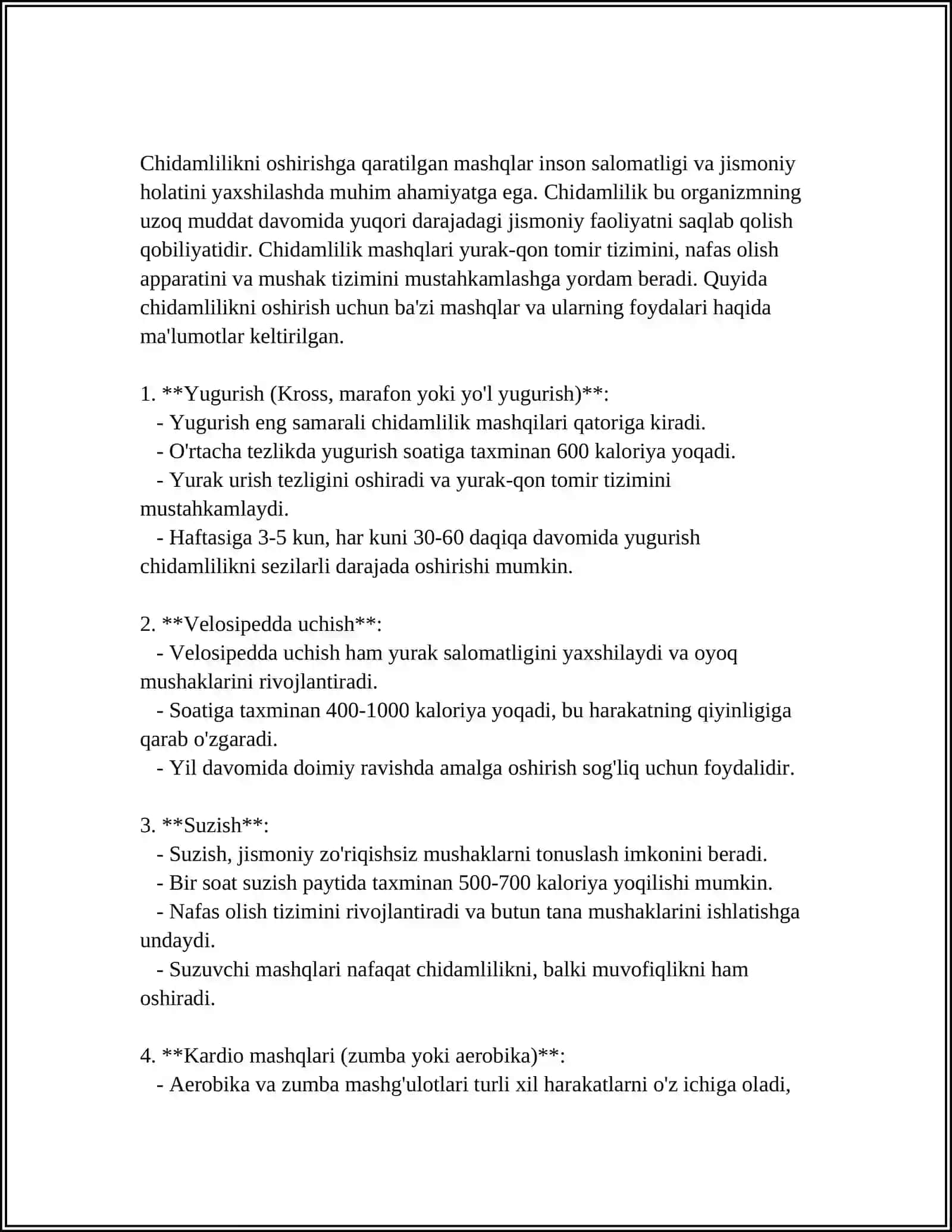 TANLANGAN SPORT TURI BO‘YICHA BADA QIZDIRISH MASHQLARINI TUZISH. (YENGIL ATLETIKA) 4