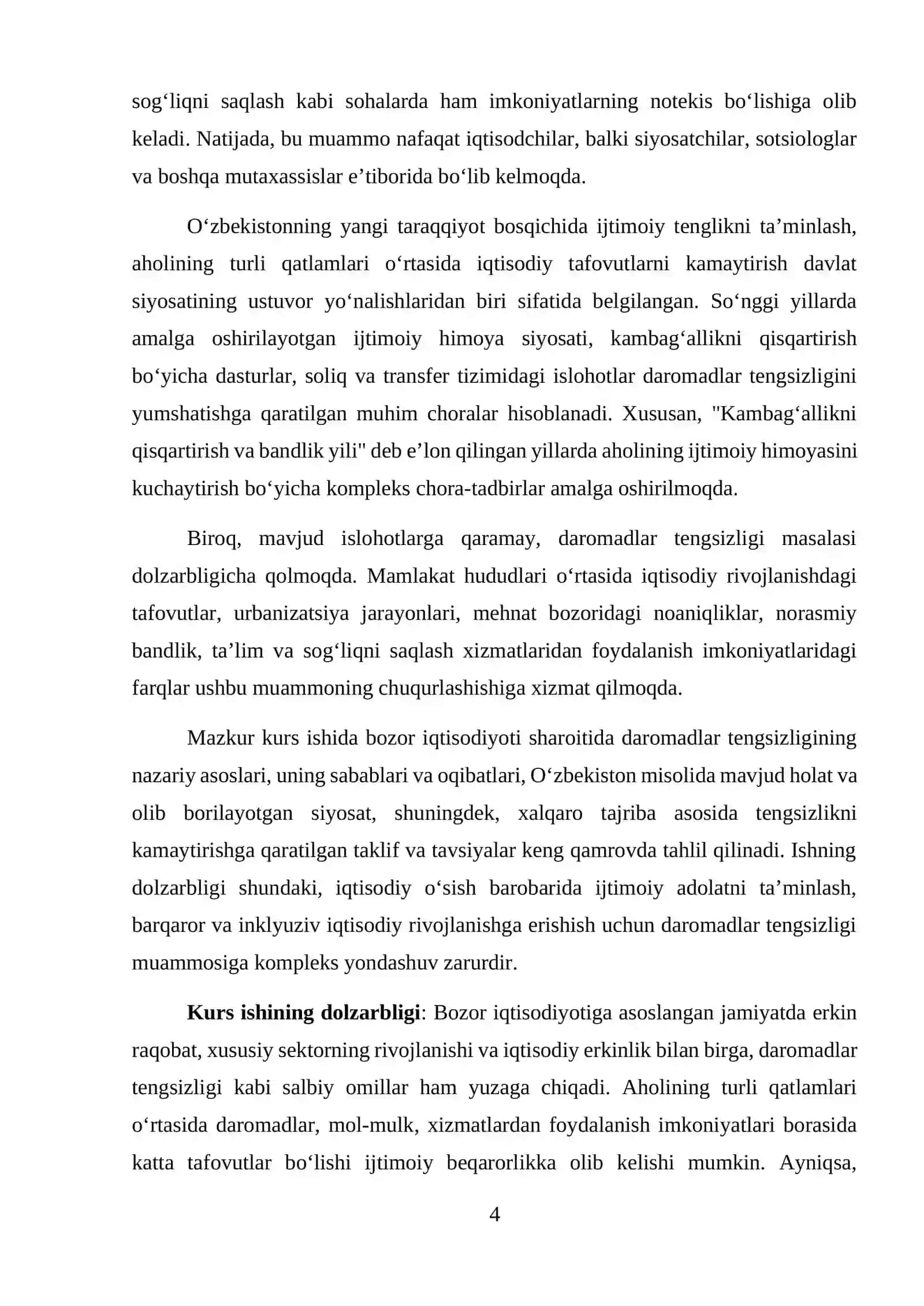 «IQTISODIYOT NAZARIYASI» FANIDAN K U R S I SH I 4