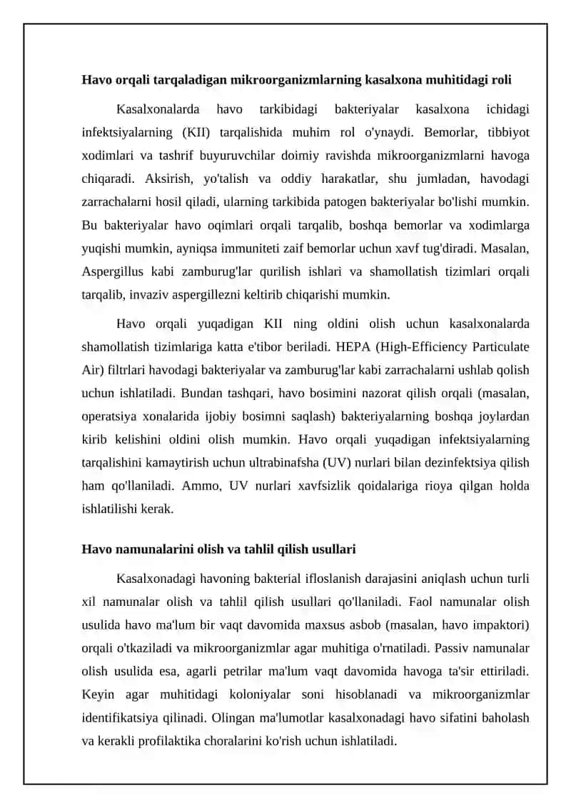 Kasallikxona ichidagi infektsiyalarda havodagi bakterial ifloslanishning ahamiyati 4