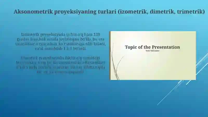 Oʻtish va kesishish chiziqlari boʻlgan texnik detalini aksonometrik proyeksiyasini bajarish 4