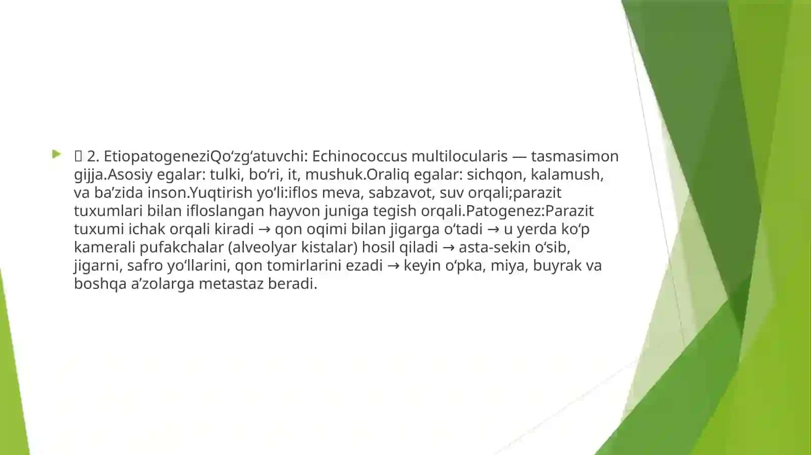 Аlveokokkoz.Etiopatogenezi,klinikbelgilari,diagnostikasi,differentsialdiagnostikasi.Operativdavousullari 4
