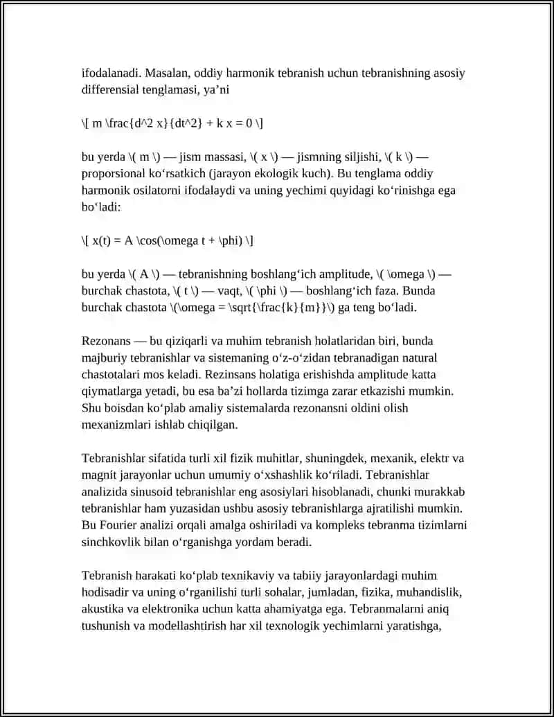 Tebranma Harakat va uning Kinematik Tenglamalari 4