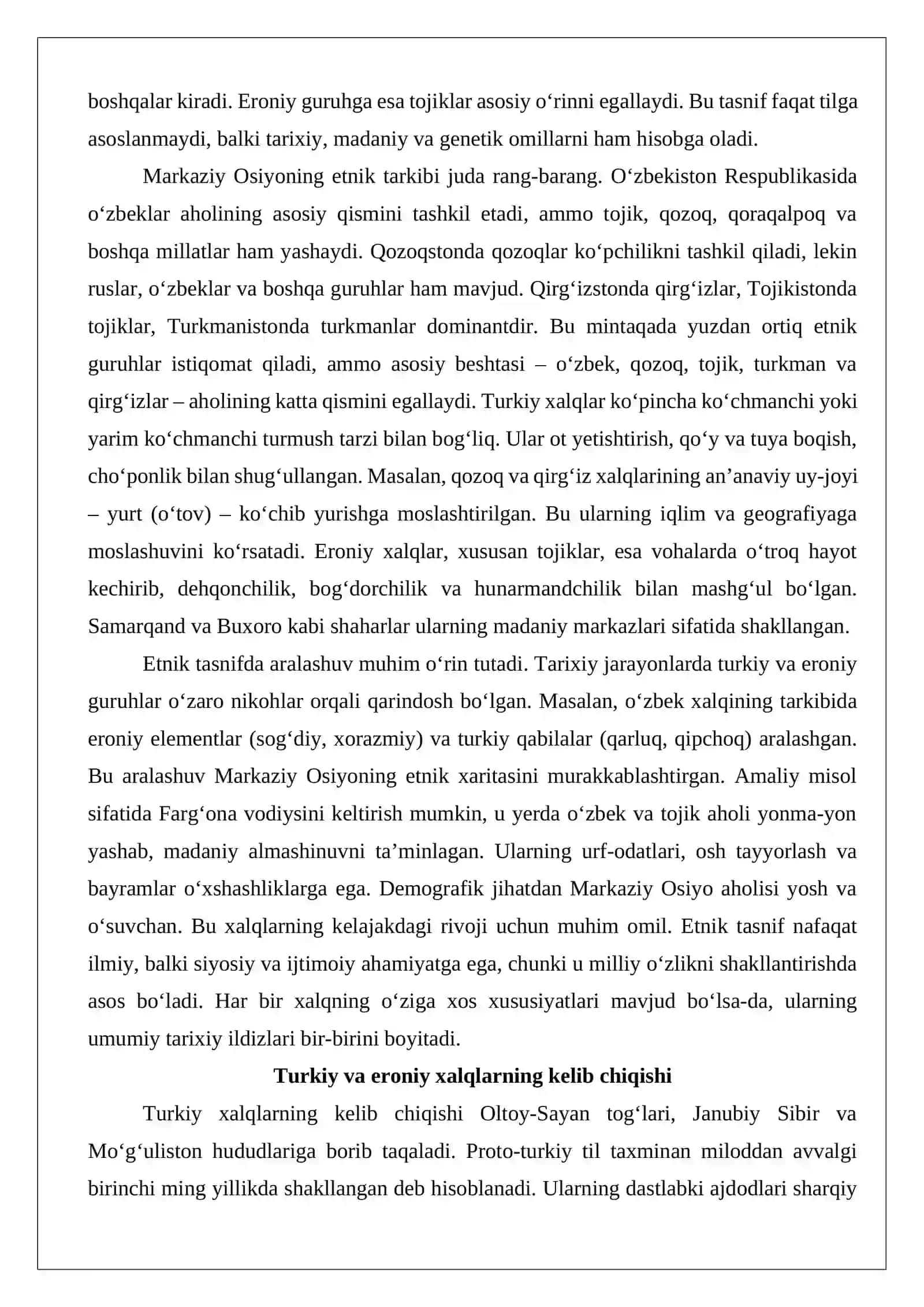 Markaziy Osiyoda istiqomat qilayotgan xalqlar tasnifi, ularning kelib chiqishi 4