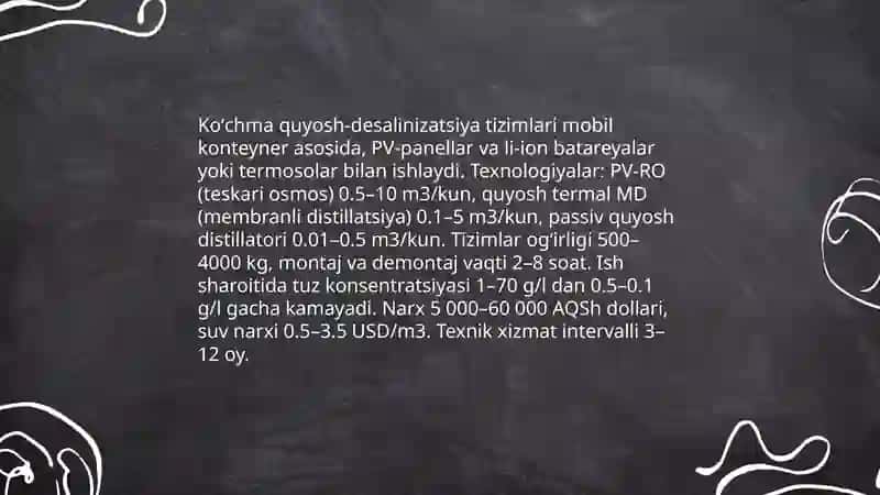 Oʻzbekistonda shoʻrlangan yer osti suvlarini tahlil qilib membranali (RO) texnologiyalarini joriy etish strategiyasi 4