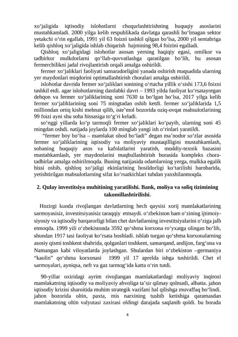 O‘zbekistonda iqtisodiy islohotlarning amalga oshirilishi, bozor munosabatlarining shakllanishi 4