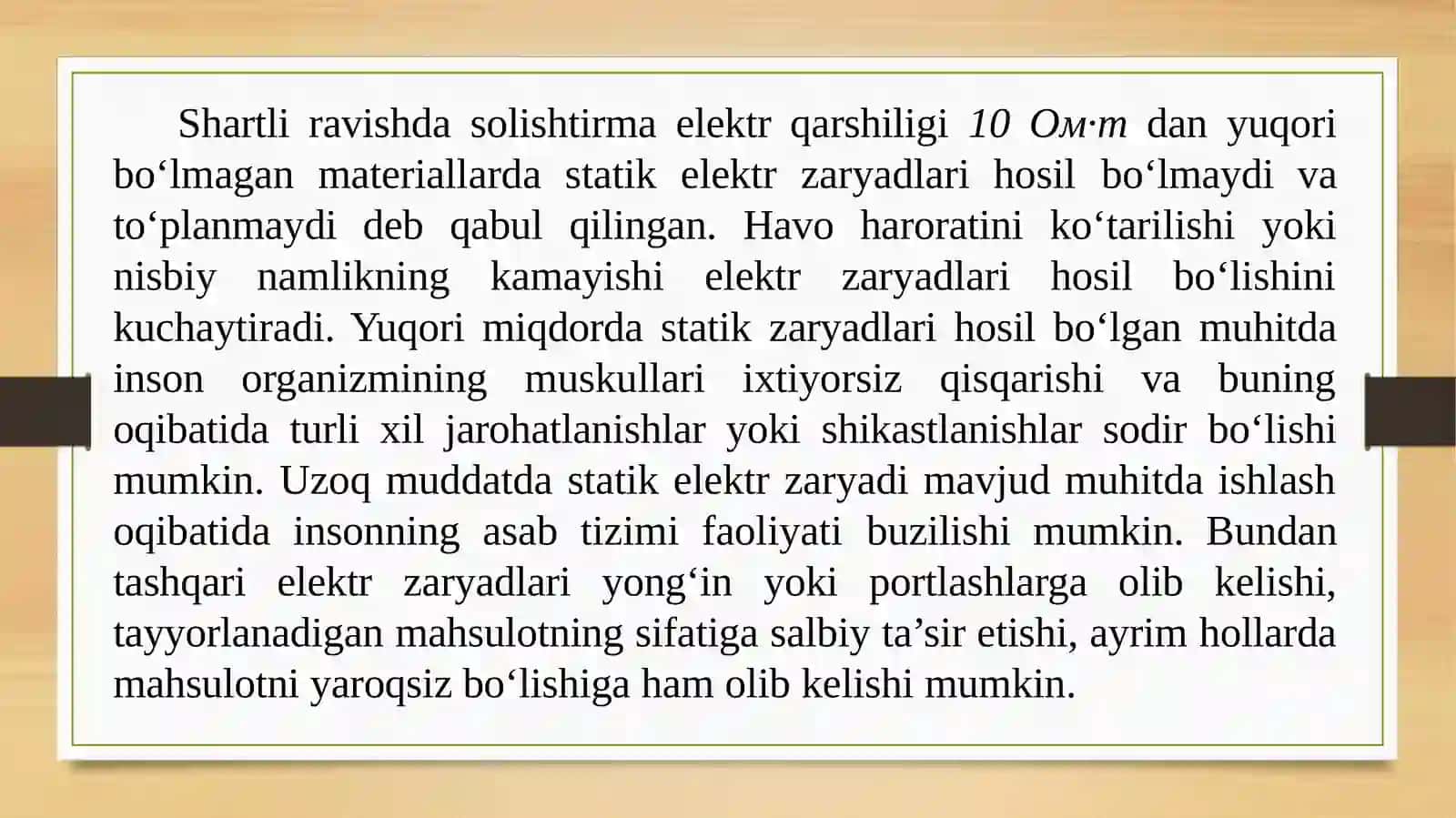 Statik elektr zaryadlari xavfliligi ko‘rsatkichlarini hisoblash 4