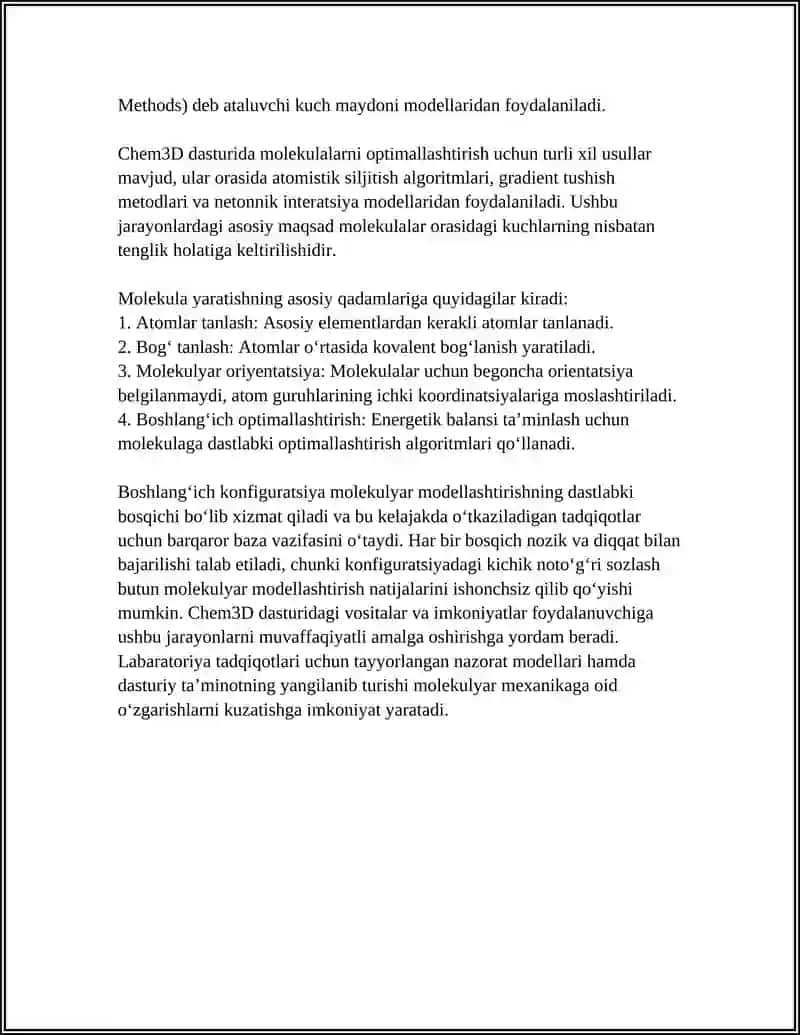 CHEM 3D DASTURIDA MOLEKULYAR MEXANIKANI HISOBLASH 4