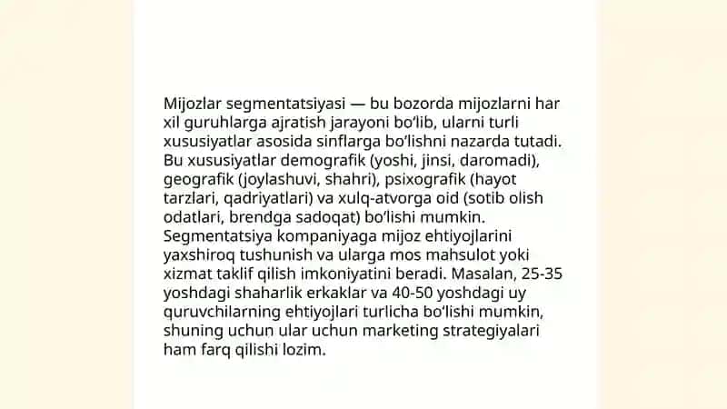 Bozorni tushunish va mijozlarning ehtiyojlari 4