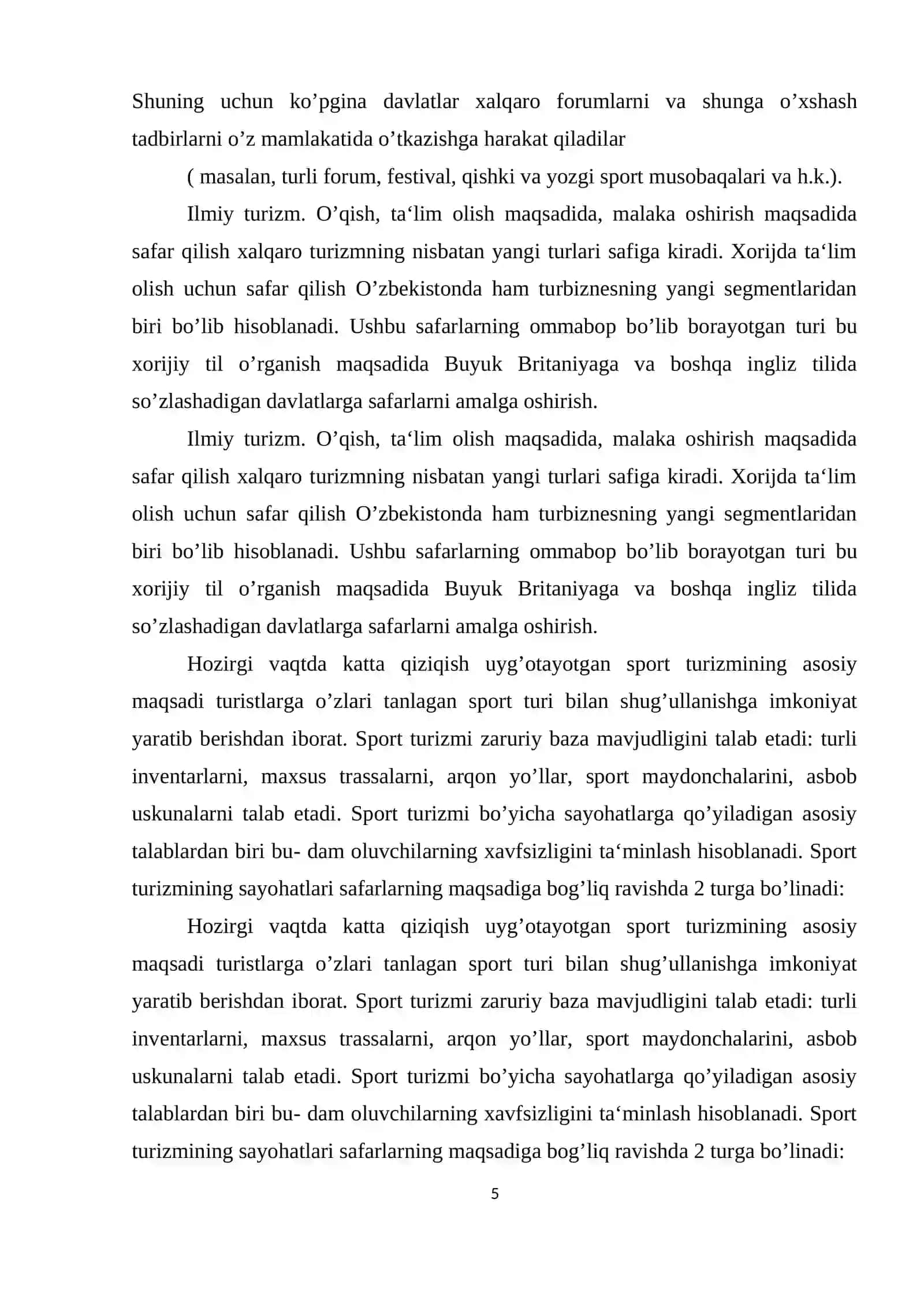 Turizm sohasining tasniflanishi va turlari 4