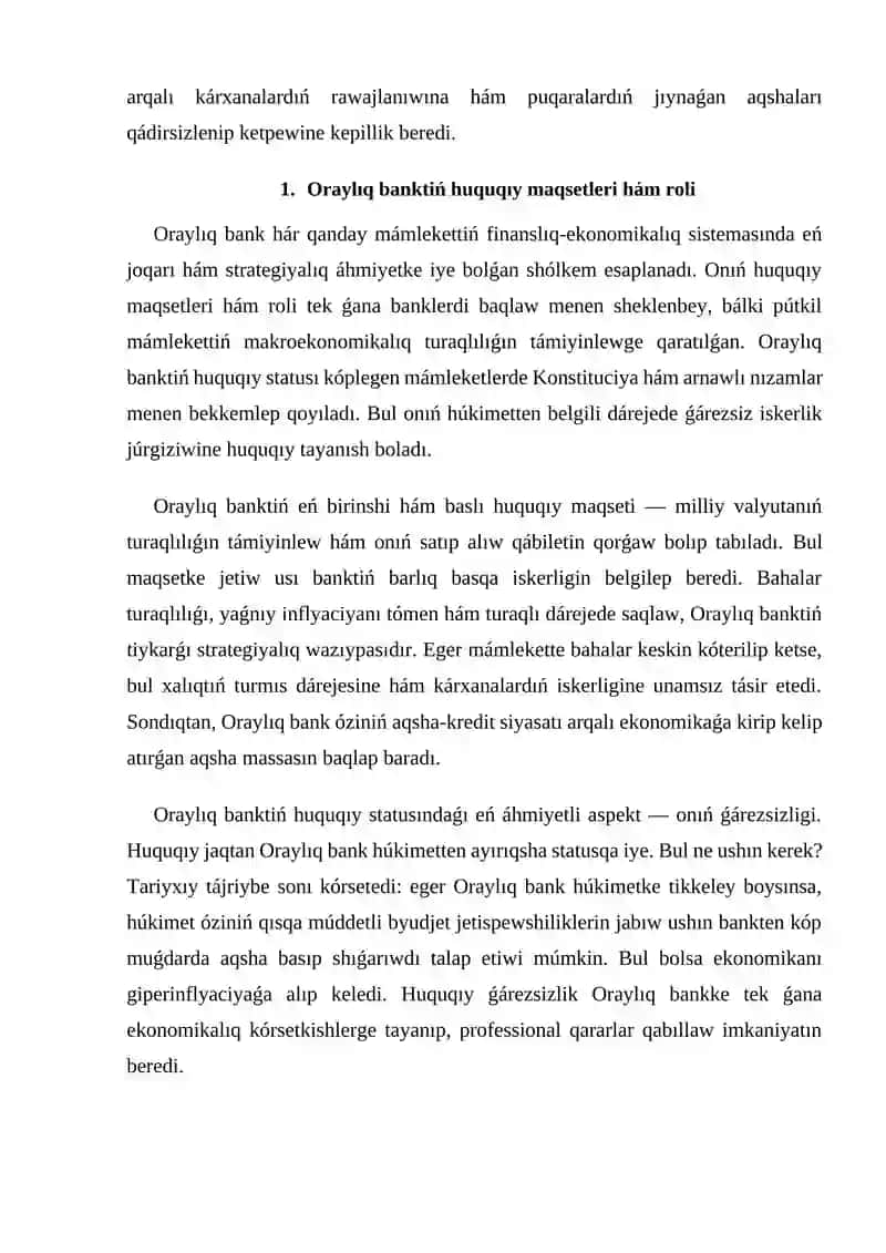 Oraylıq bank hám onıń funkciyaları 4