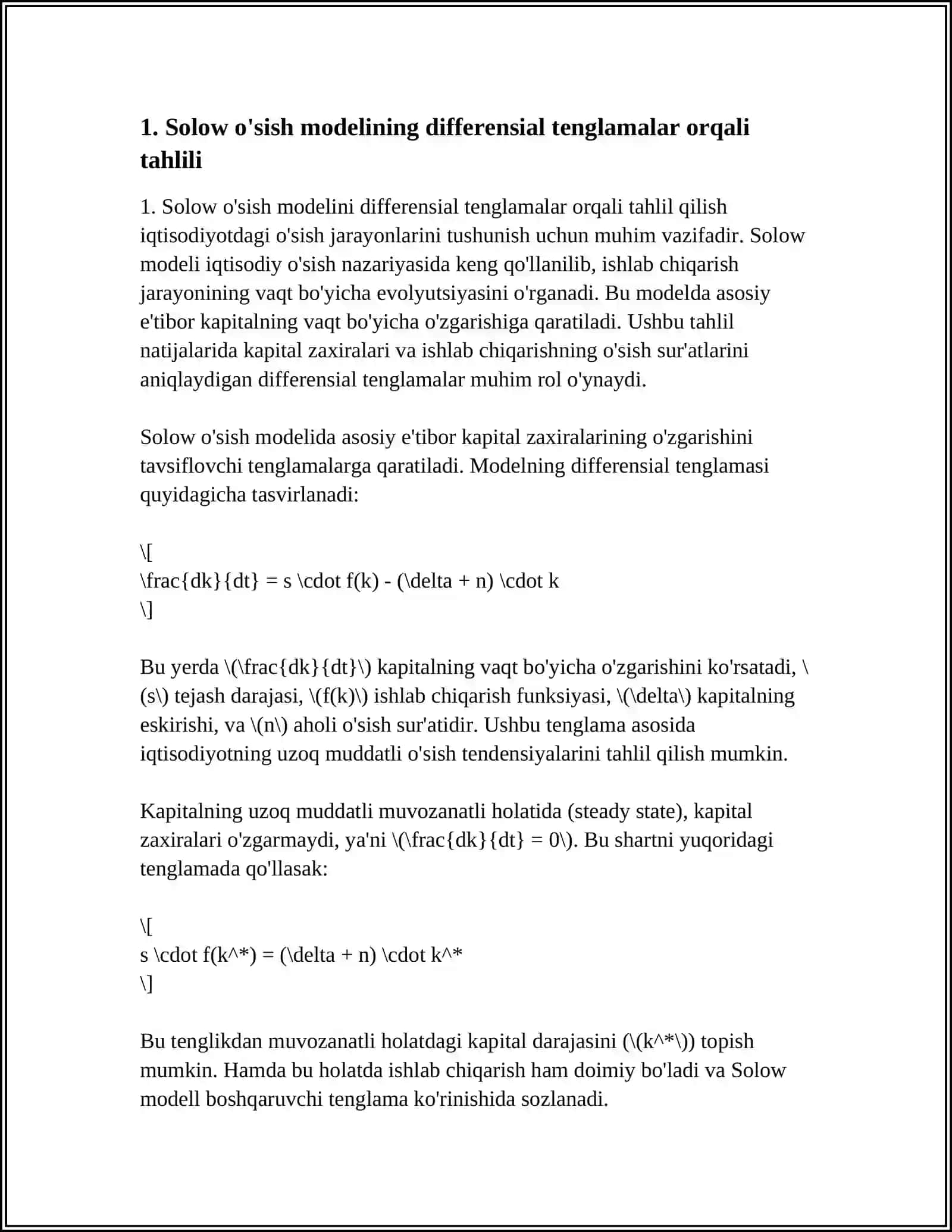DIFFERENSIAL TENGLAMALARNI IQTISODIY MASALALARGA TADBIQLARI 4