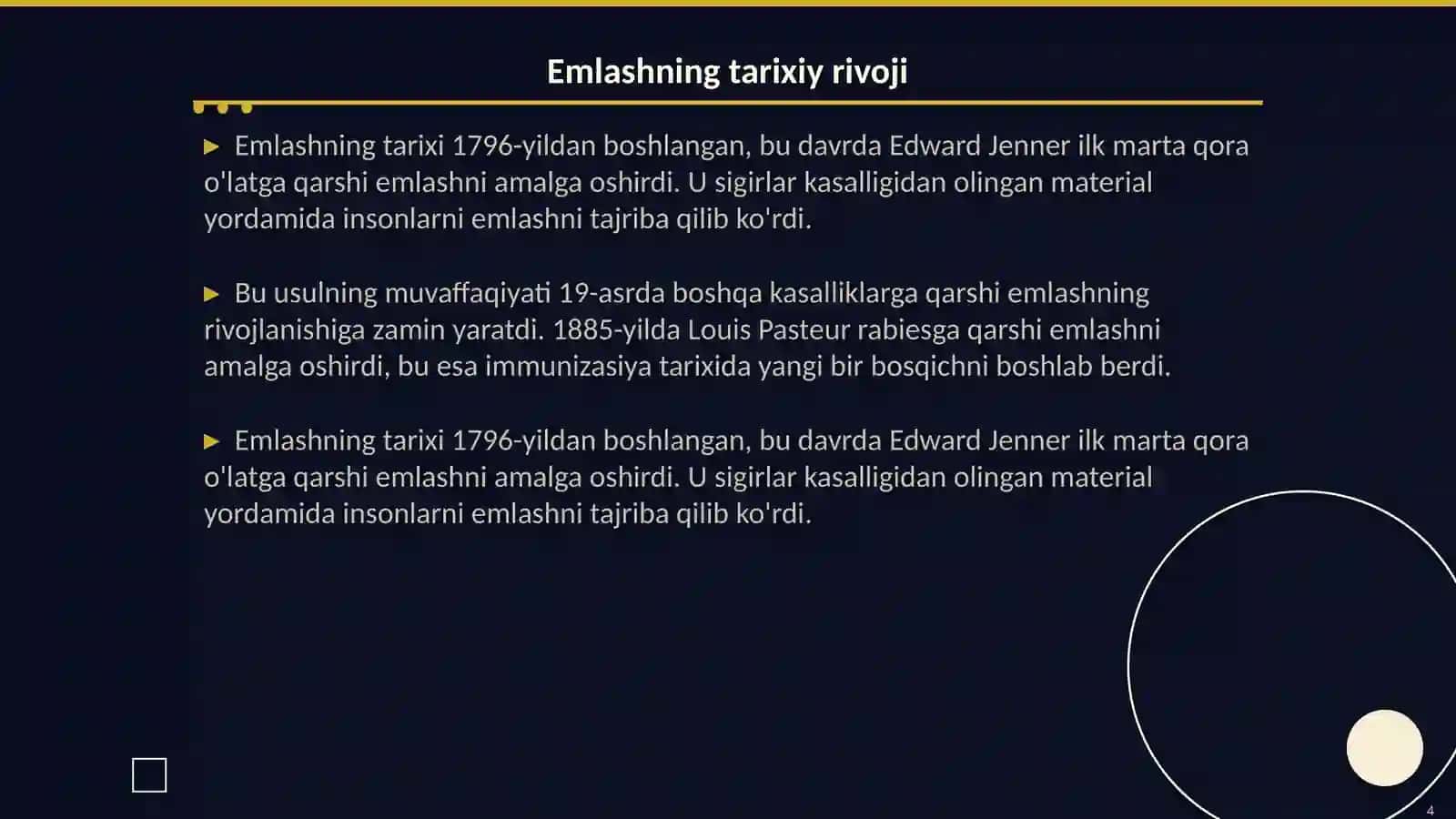 Immunizatsiya yoʻnalishlari. Rejali emlashning tarixi va istiqbollari 4