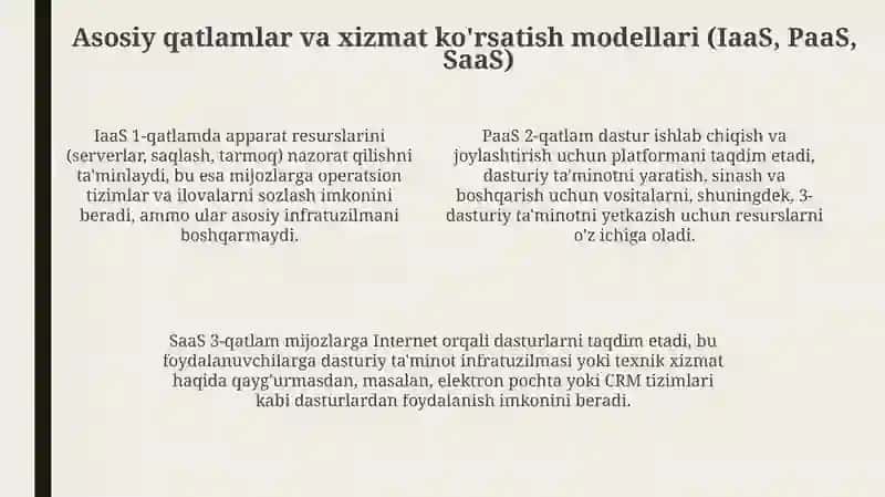 Bulutli hisoblash arxitekturasi va asosiy qatlamlari 4