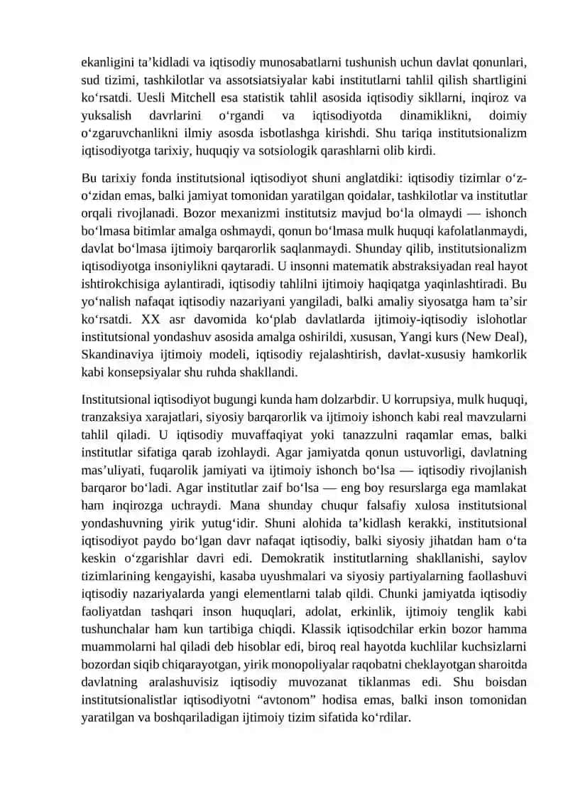 Institutsional iqtisodiyot fanining paydo bo‘lishi predmeti va rivojlanishi 4