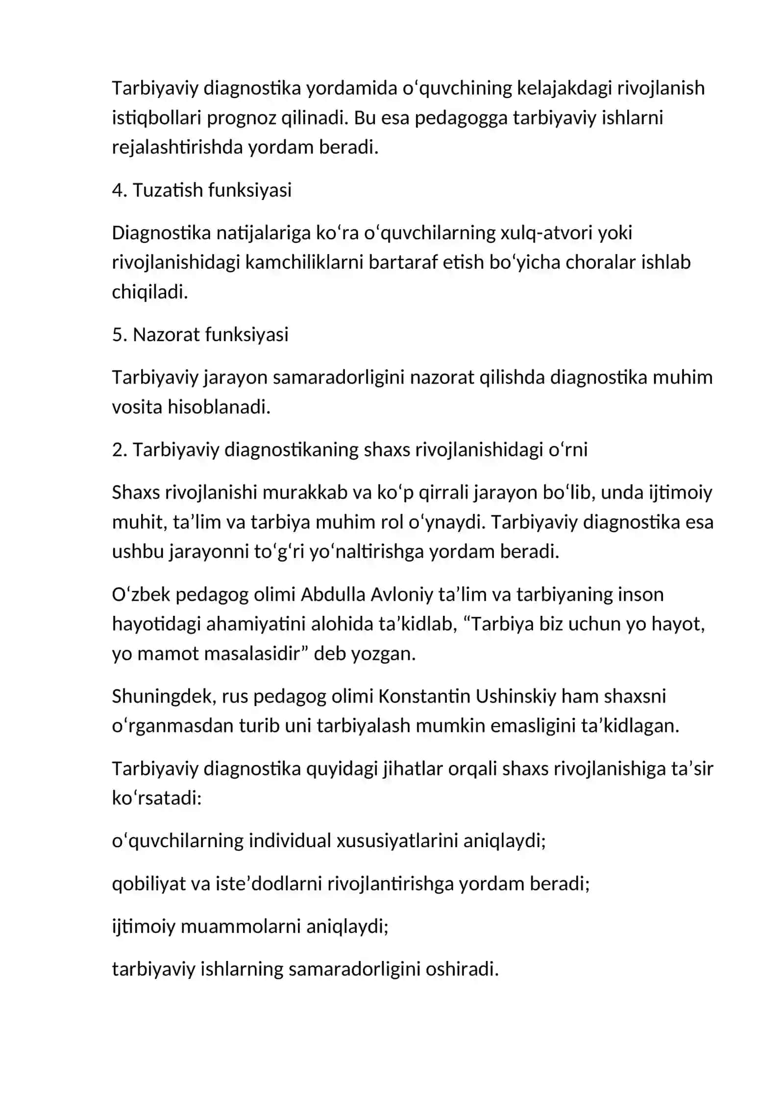 REFERAT: Tarbiyaviy diagnostika mazmuni, metodlari va shaxs rivojlanishidagi ahamiyati 4