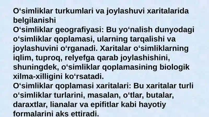 O’simlik turkumlari va ularning tabiiy joylashishlari (xaritada belgilash) 4
