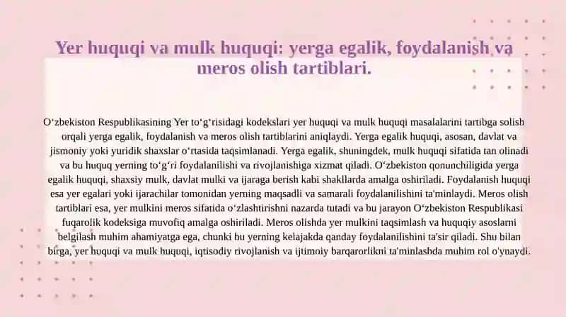 O‘zbekiston Respublikasining Yer to‘g‘risidagi kodekslari. 4