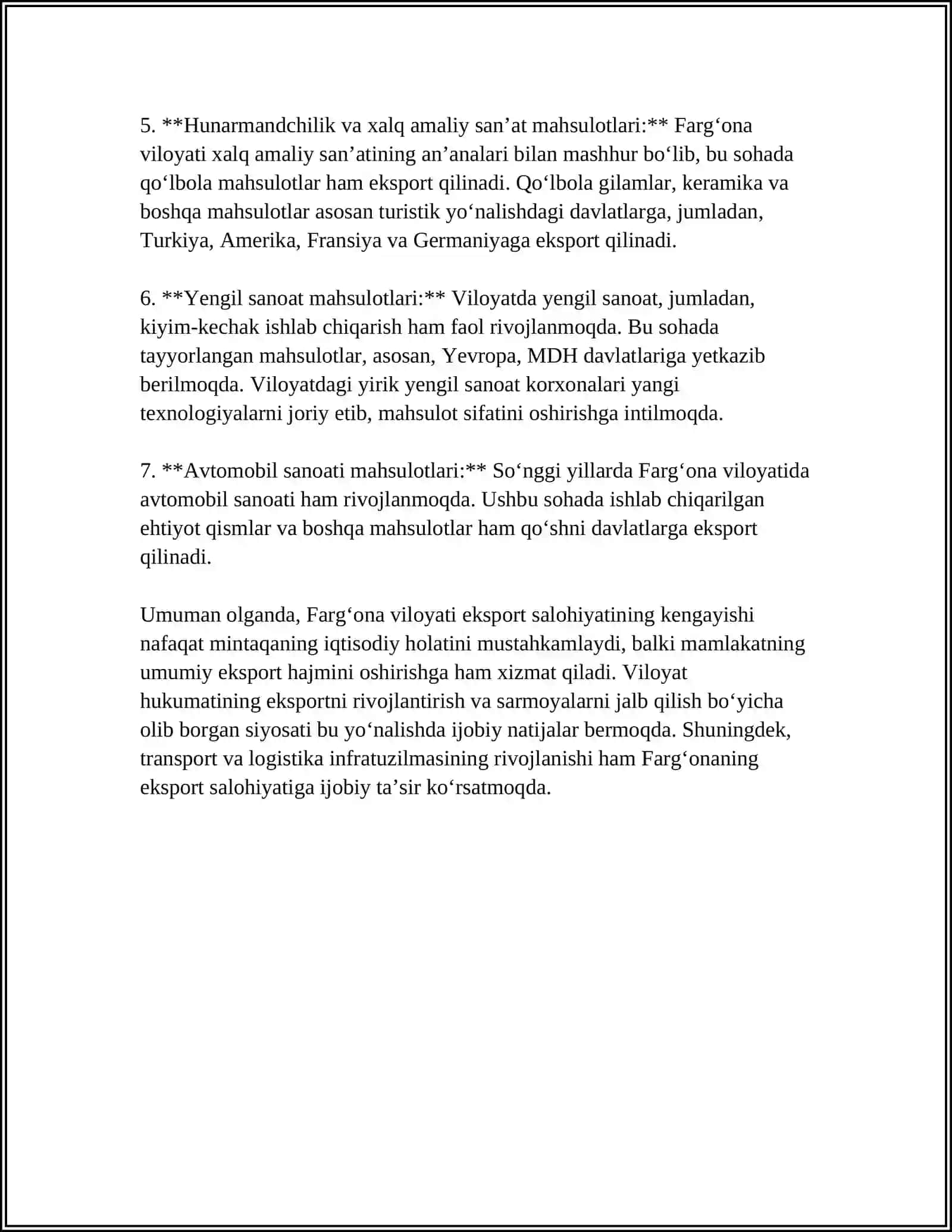 FARGONA VILOYATI IQTISODIYOTIDA ESKPRTNING ORNI,EKSPORT KORSATKICHLARINI ASOSIY TENDENSIYASI 4