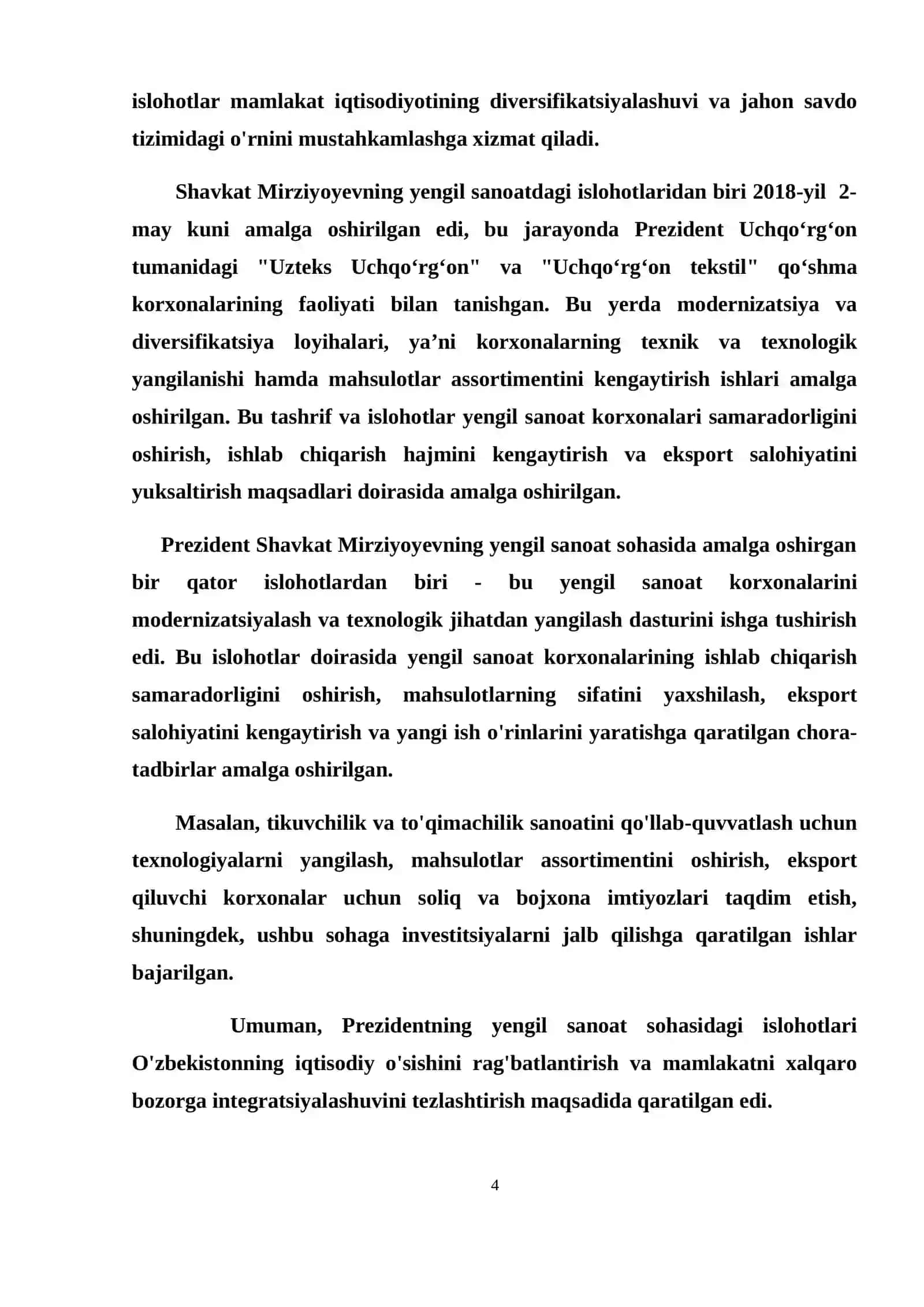 "Fargʻona viloyati Oltiariq tumanida surp assortimentidagi to‘qima ishlab chiqarish korxonasini loyihalash" 4