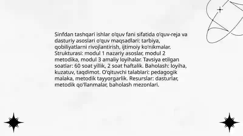 Sinfdan tashqari ishlarni tashkil qilish va òtkazish metodikasi fani-òquv fani sifatida 4
