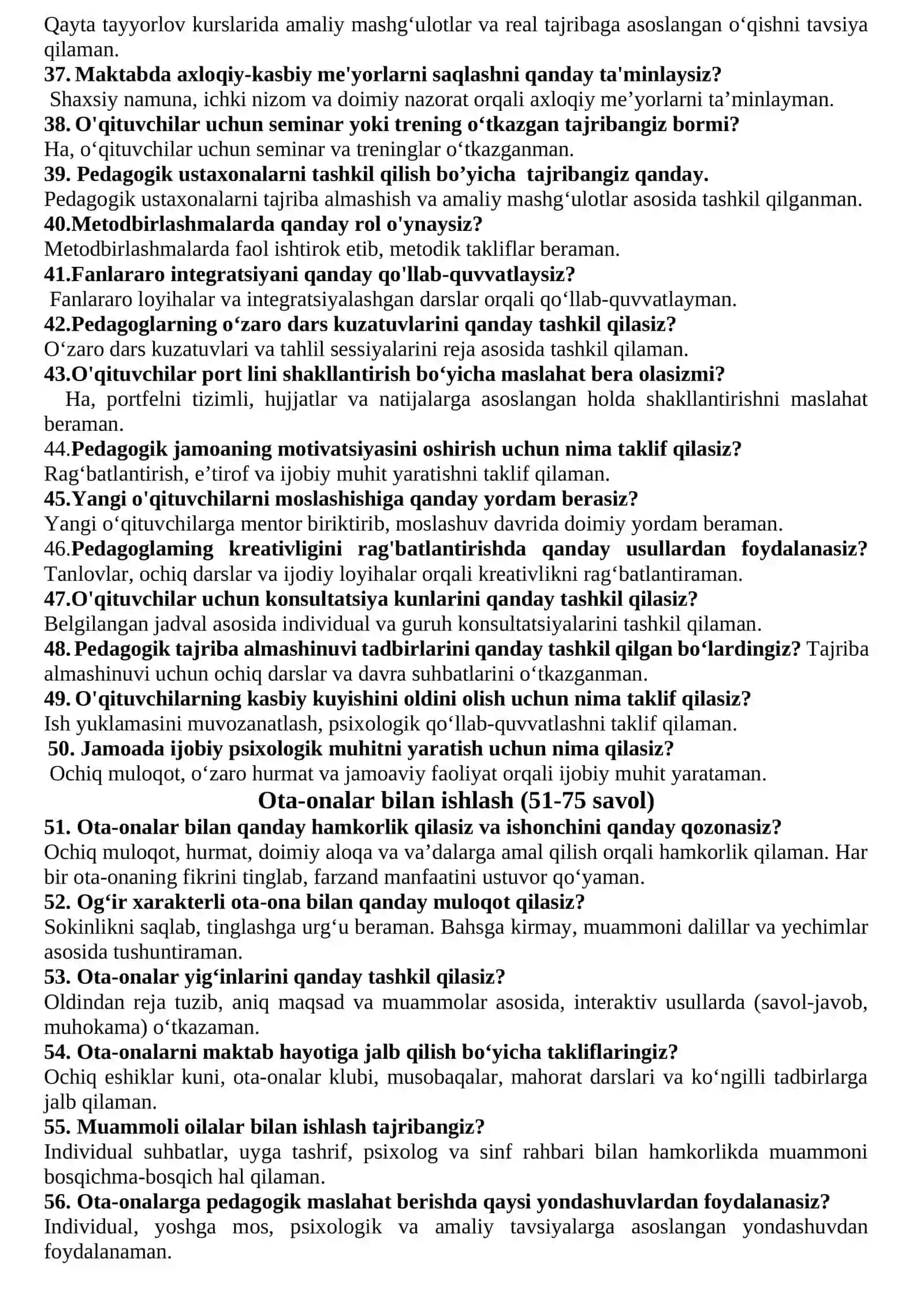 MAKTAB MASLAHACHISI SUHBAT SAVOLLARI 4