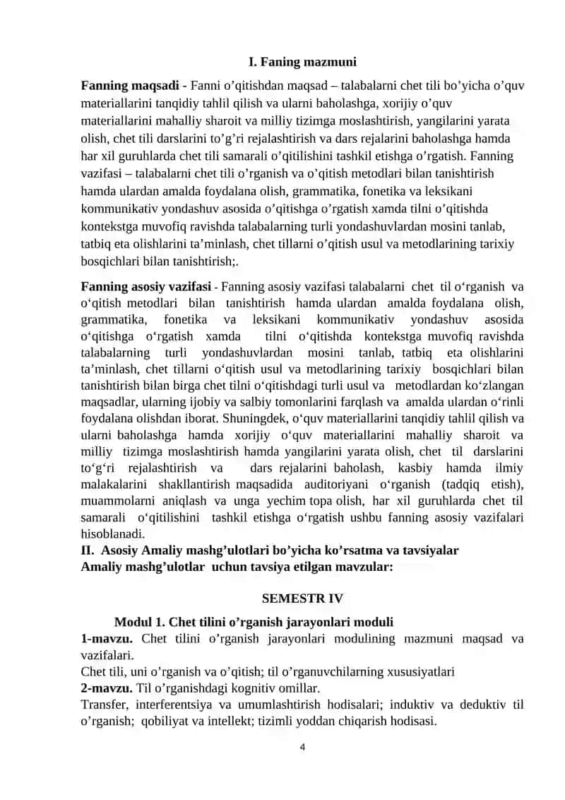 CHET TILLARNI O’QITISHNING INTEGRALLASHGAN KURSI 4