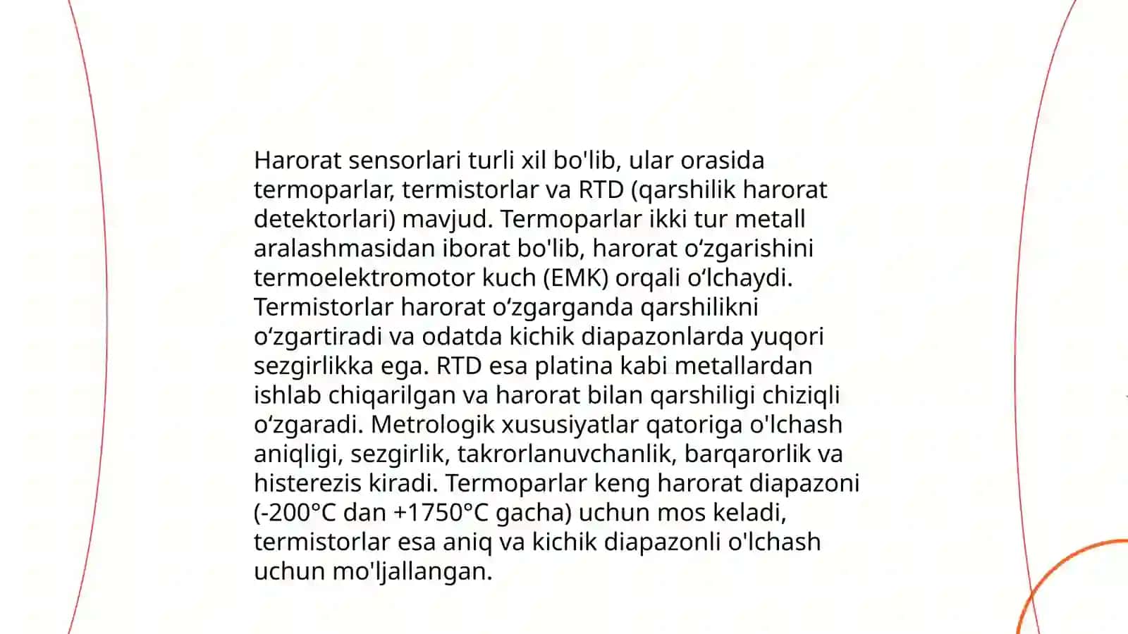 Harorat o'lchash vositalarining metrologik xususiyatlari 4