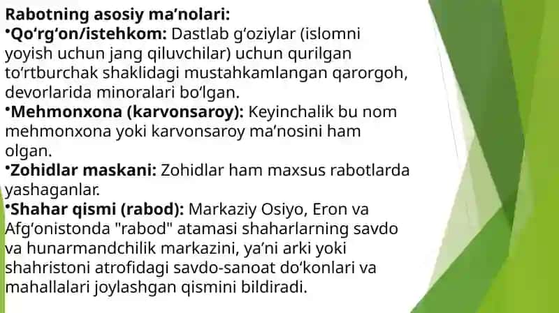 Rabotlar-savdo sanoat shaharchalari. Rabotlar haqida umumiy tushuncha 4