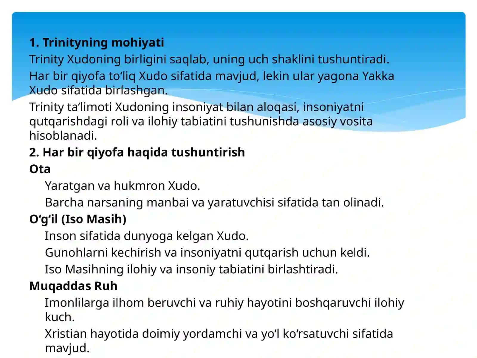 Xristianlik taʼlimotida yakka xudoning uch qiyofasi haqidagi taʼlimot. 4