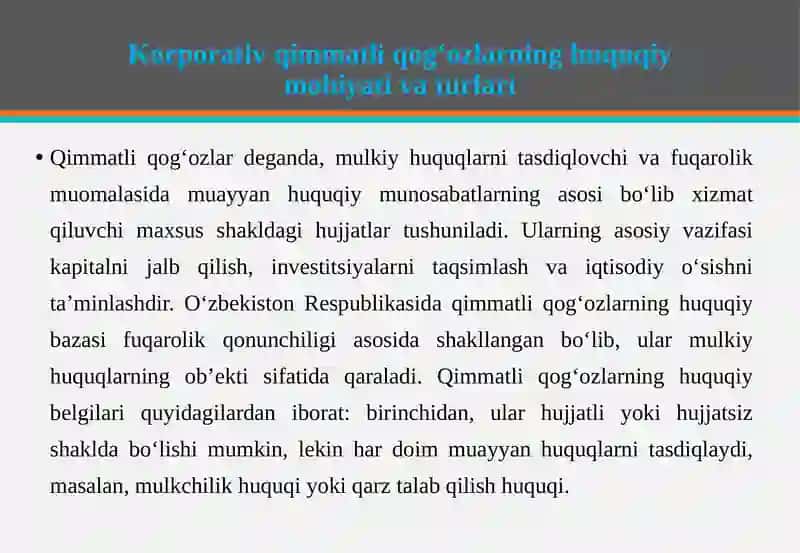 Korporativ qimmatli qog‘ozlar va qimmatli qog‘ozlar bozorini tartibga solish 4