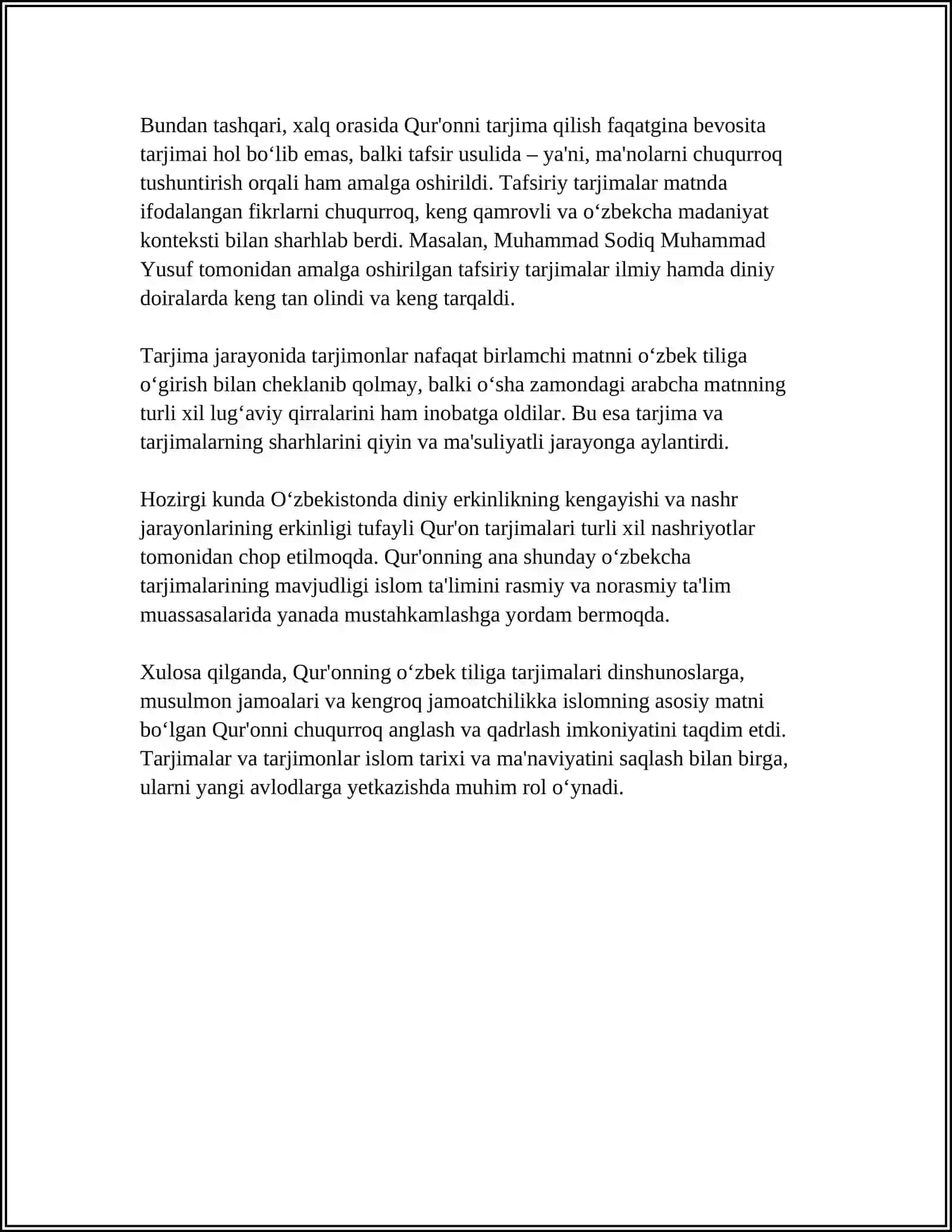 MUSTAQILLIK YILLARIDA QU'RONNING O'ZBEK TILIGA TARJIMA QILINISHI VA TASVIRLARI HAQIDA TAQDIMOT TAYYORLASH 4