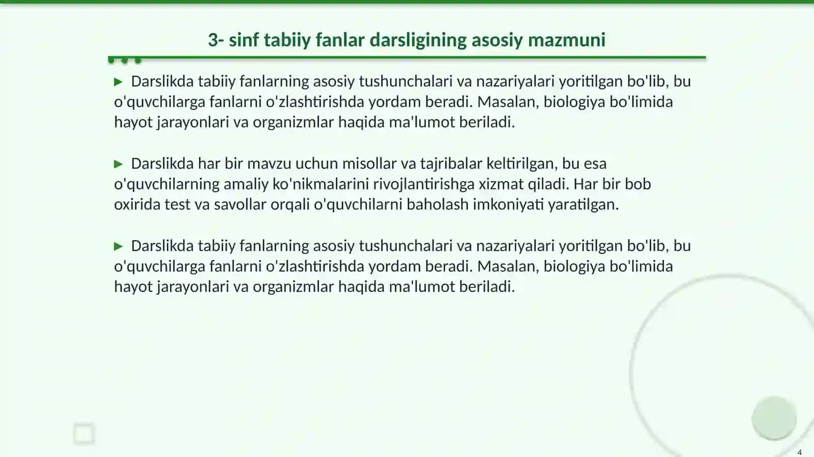 3- sinf Tabbiy fanlar dasturi va darsligi 4