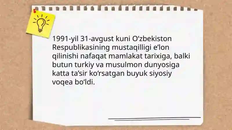 Mustaqil Oʻzbekiston Respublikasining tashkil topishi va uning tarixiy ahamiyati 4