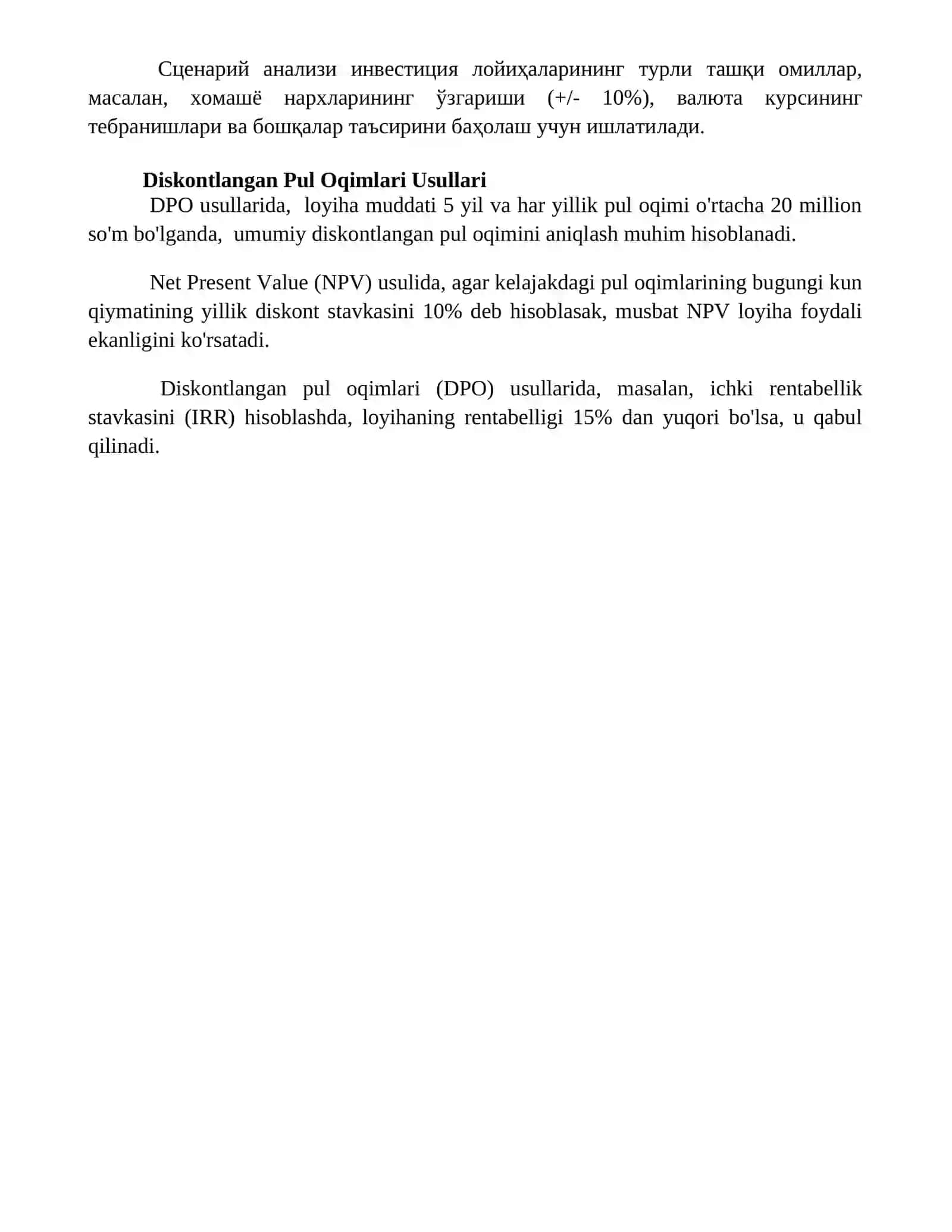 Investitsiya loyihalarni baholashning zamonaviy usullari 4