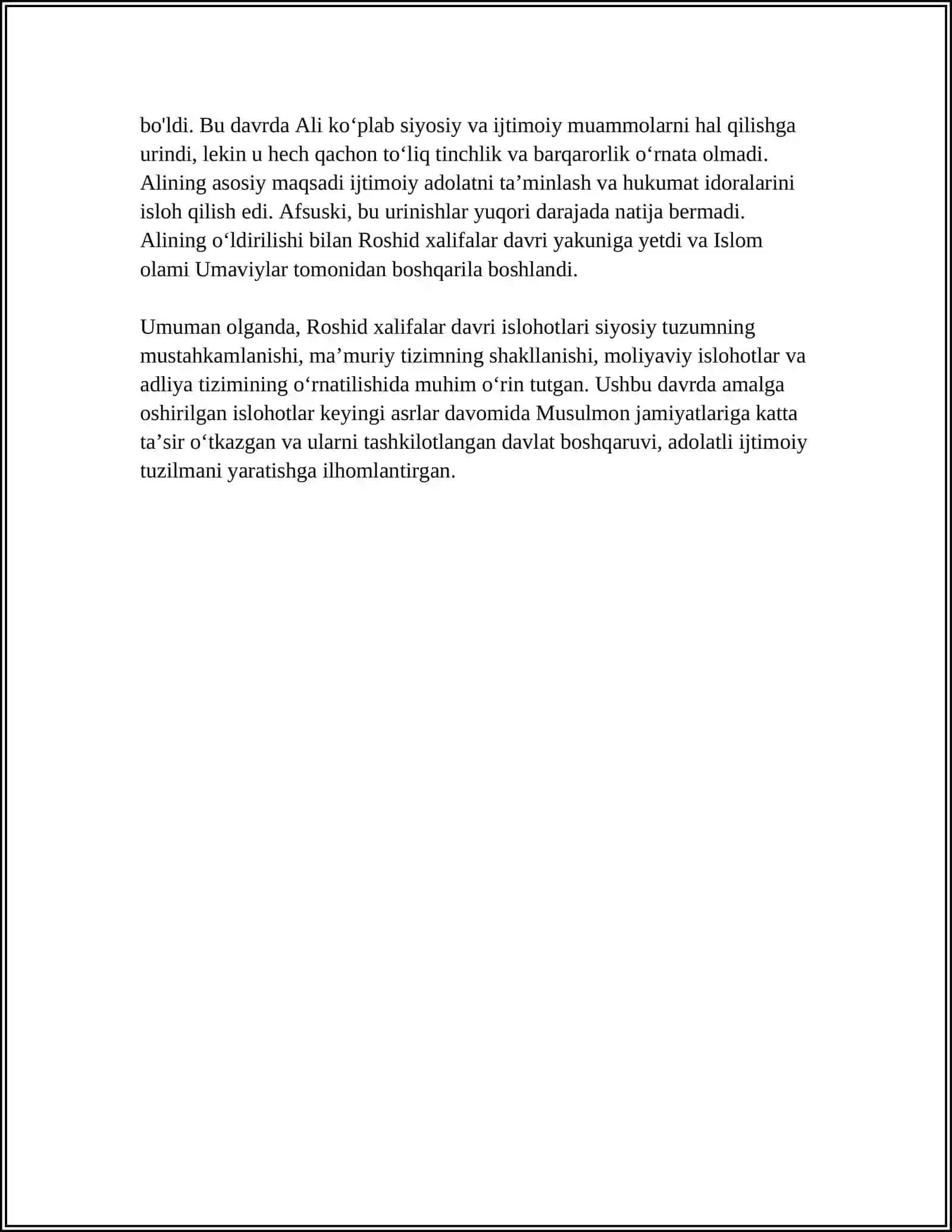 ROSHID XALIFALAR HUKUMRONLIGI DAVRIDAGI ISLOHOTLARNING MOHIYATI. UMMAVIYLAR VA ABBOSIYLAR HUKUMRONLIGI DAVRIDA DINGA MUNOSABAT 4