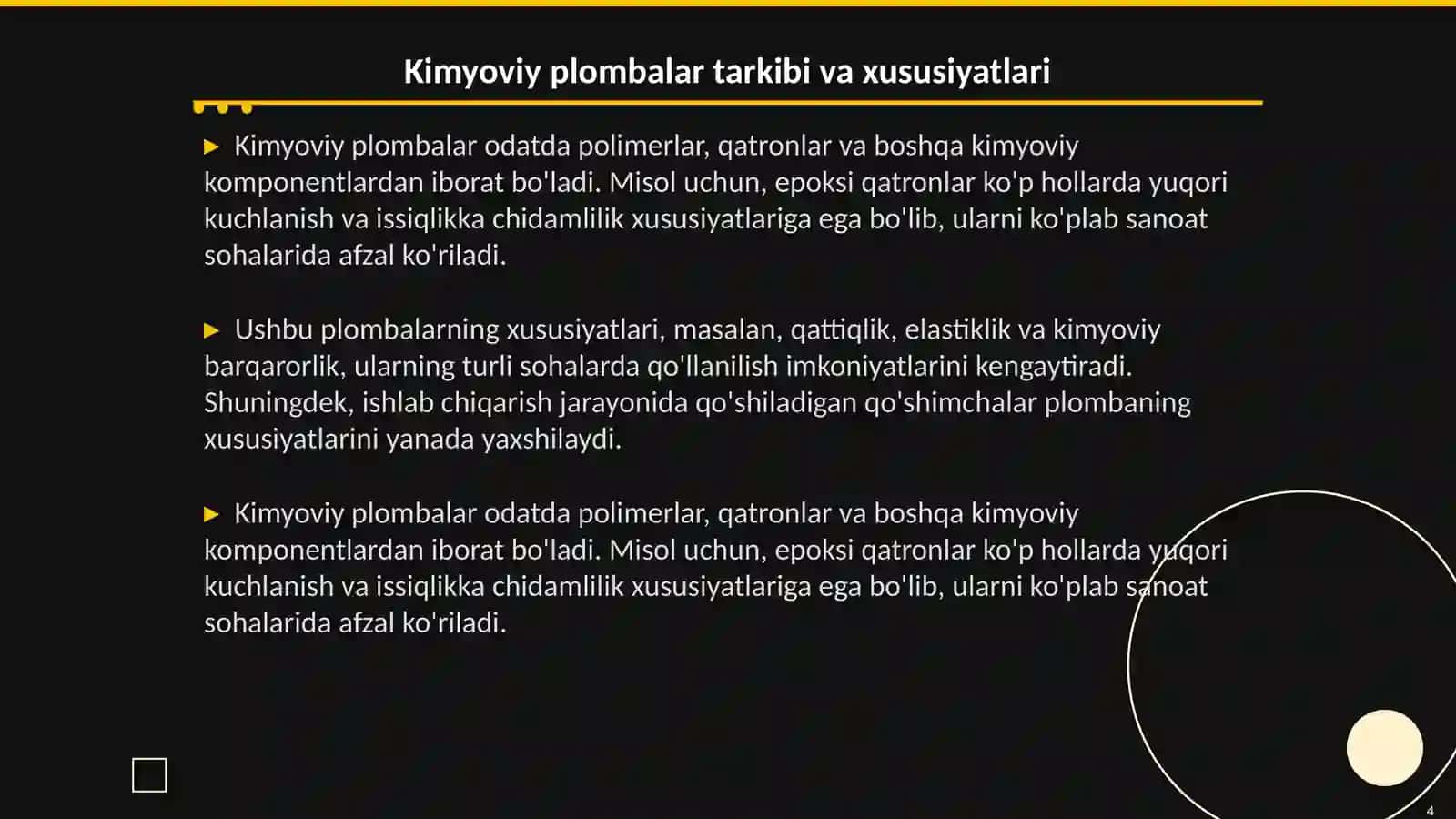 Kimyoviy qotuvchi plombalar tarkibi, xususiyatlari, qo'llanilishi va turlari 4