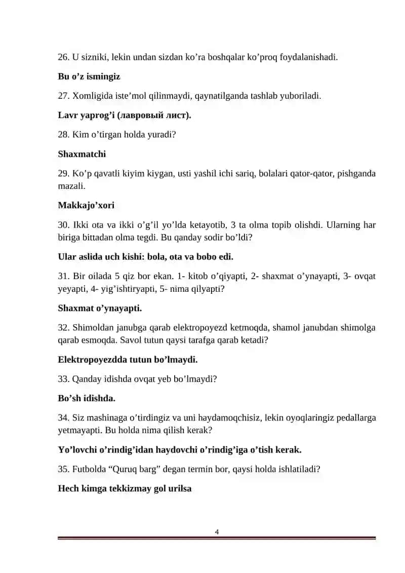 Mantiqiy savollar javoblari bilan 4