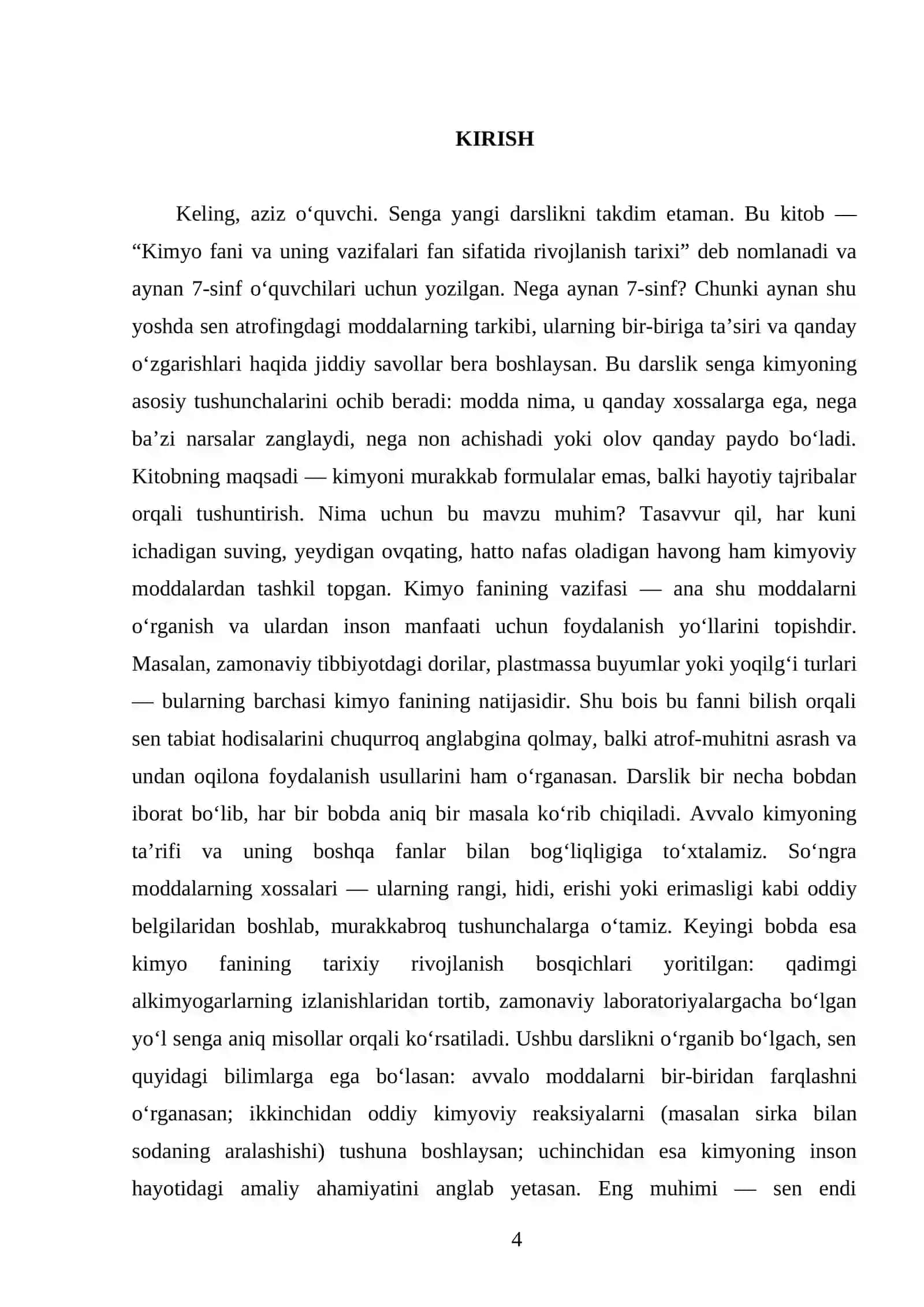 KIMYO FANI VA UNING VAZIFALARI FAN SIFATIDA RIVOJLANISH TARIXI. 7 - SINF 4