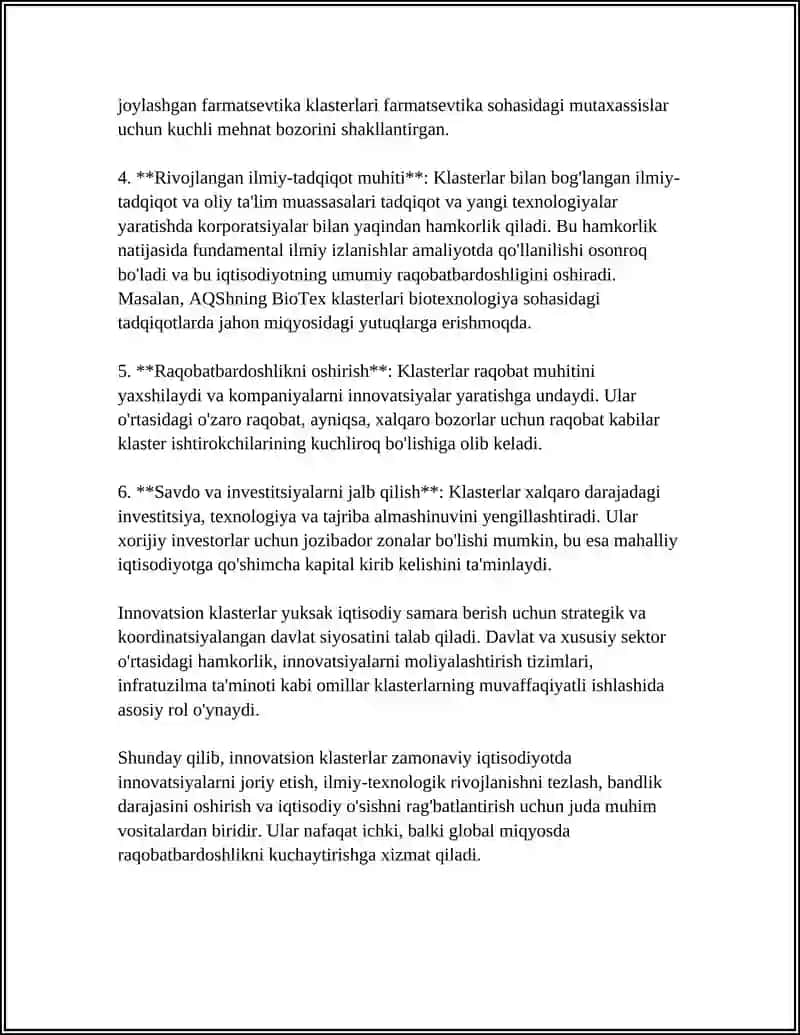 IQTISODIYOTDA INNOVATSION KLASTERLARNI SHAKILLANTIRISH ZARURIYATI 4