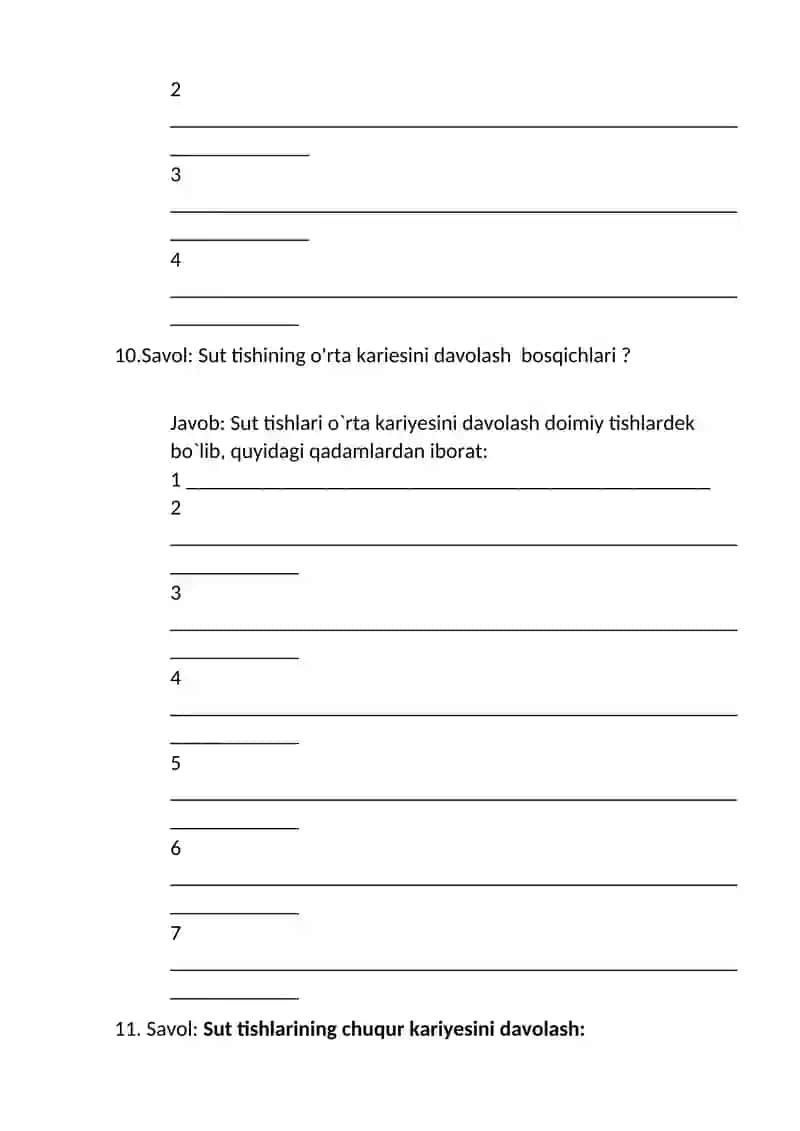 Bolalarda sut tishlari xar-xil darajadigi kariesga xos obektiv va subektiv belgilarini aniklash.Sut tishlar kariesi, uning o‘ziga xos klinik kechishi, qiyosiy tashhisi 4