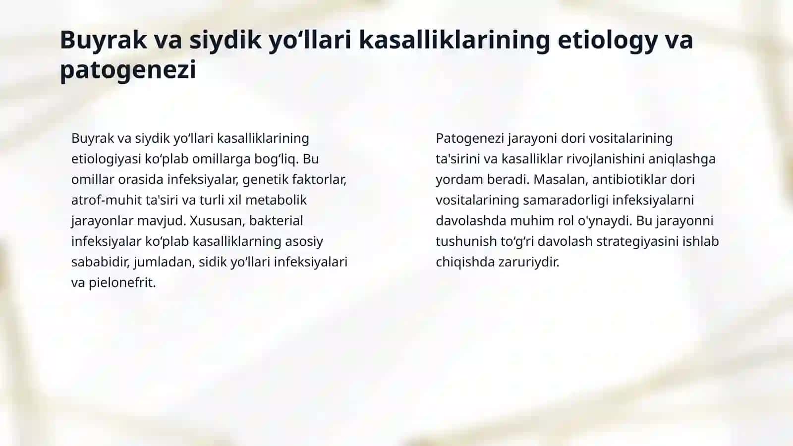 Buyrak va siydik yo‘llari kasalliklarini davolashda qo‘llaniladigan dori vositalarining klinik farmakologiyasi. 4