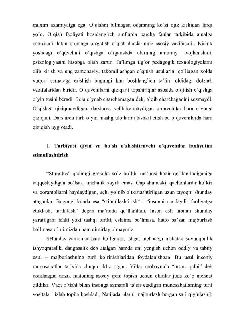 TARBIYASI QIYIN VA BO`SH O`ZLASHTIRUVCHI O`QUVCHILAR BILAN PEDAGOGIK FAOLIYAT OLIB BORISH METODIKASI 4