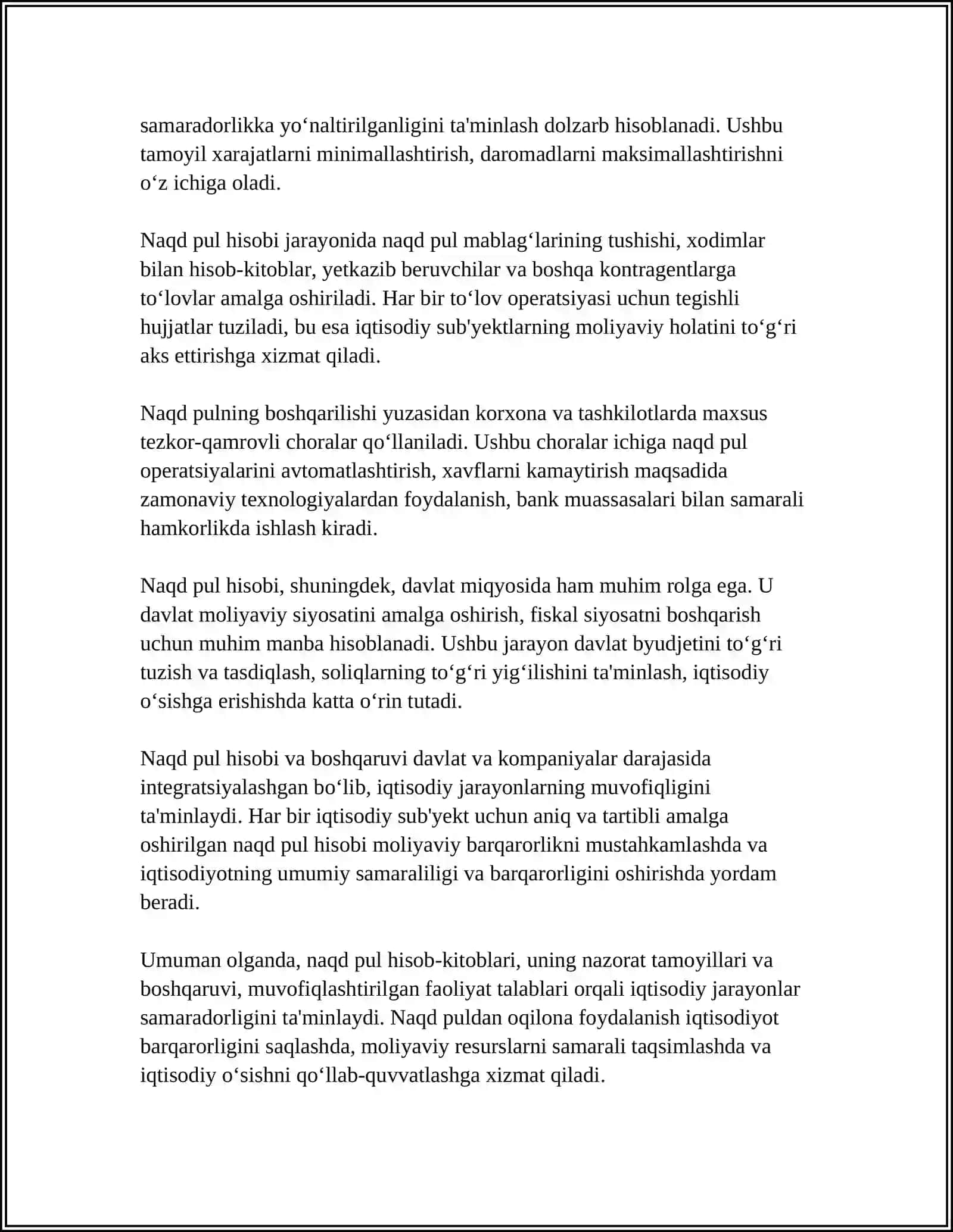 NAQD PULLIK VA NAQD PULSIZ HISOB-KITOBLAR, UNING AHAMIYATI VA TAMOYILLARI 4