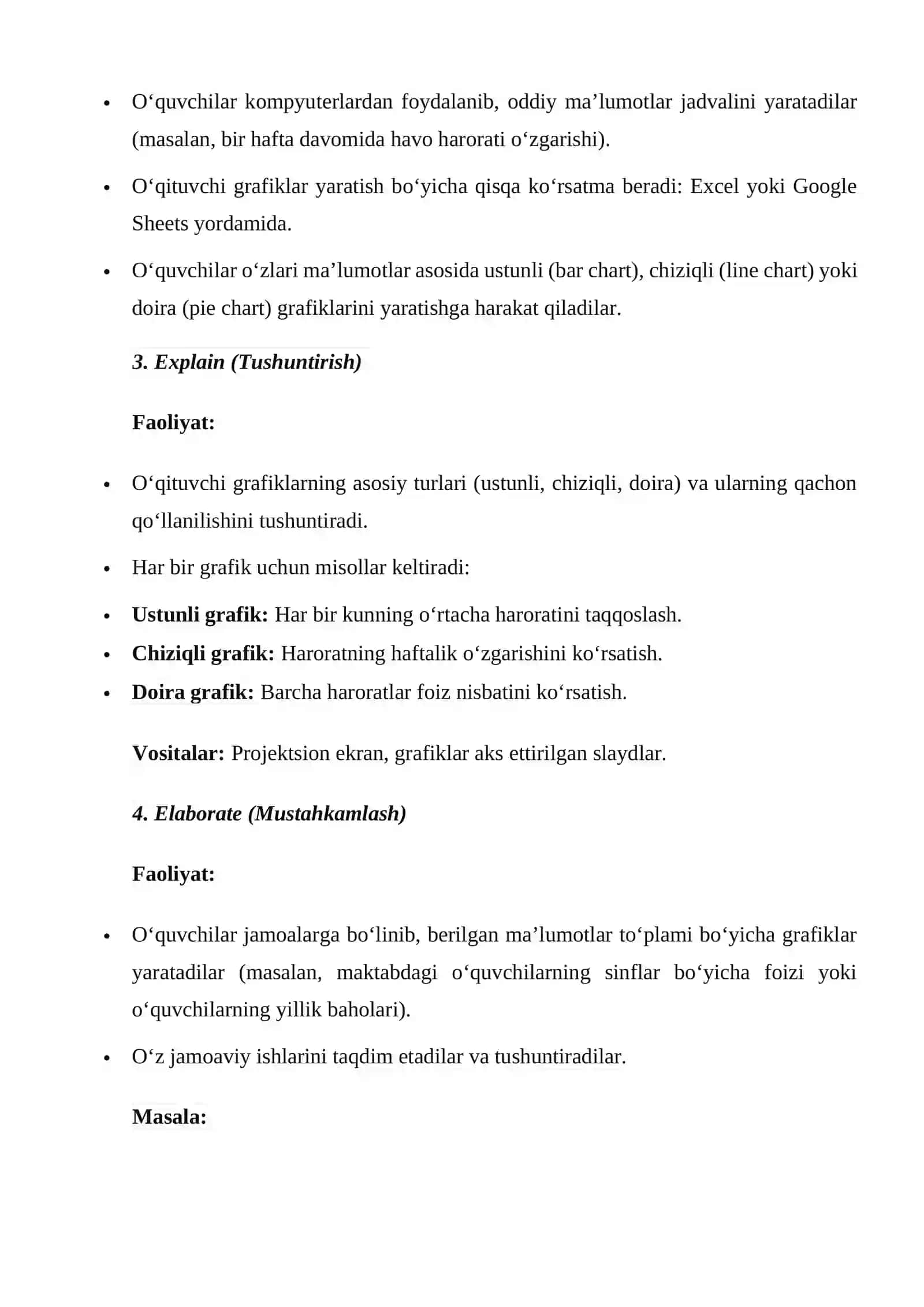 6-sinf Informatika Grafik yaratish. Ma'lumotlarni o'zgartirish va (Agar, Nima) savollarga javob berish 4