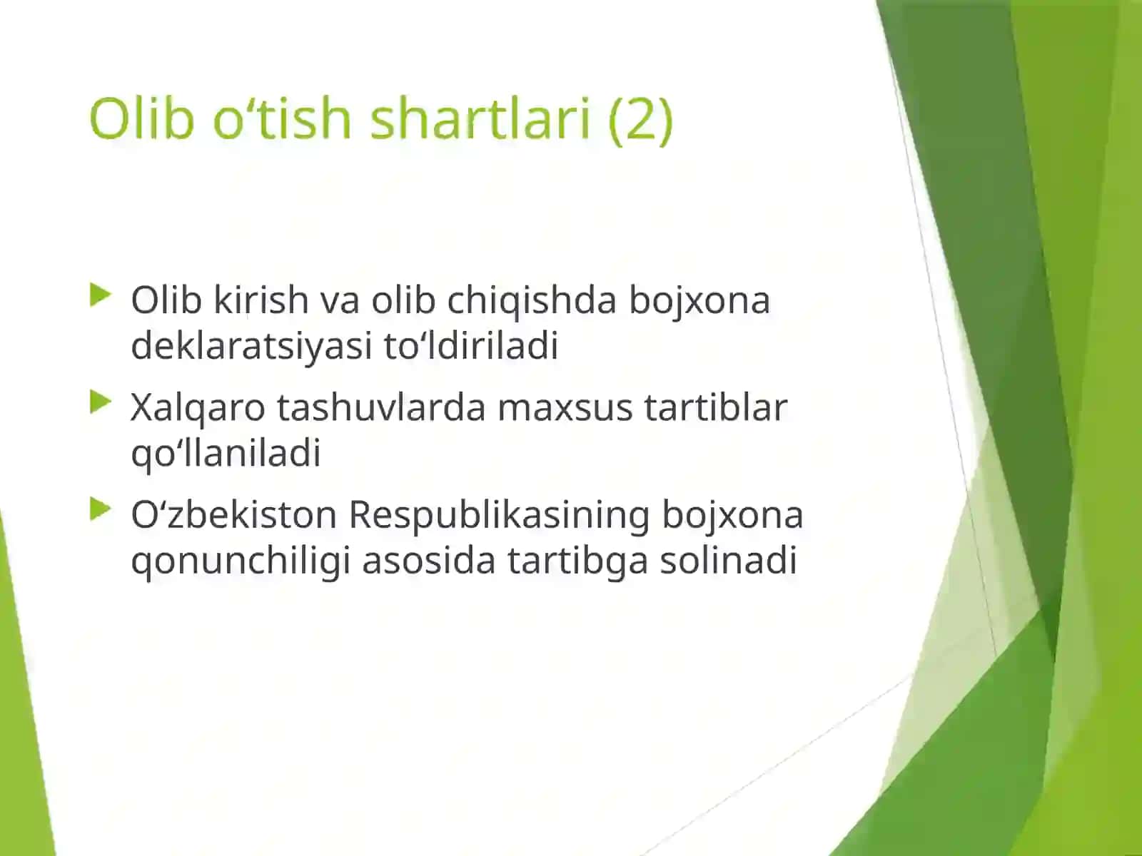 Tovarlar va transport vositalarining bojxona chegarasidan olib o’tish tartibi 4